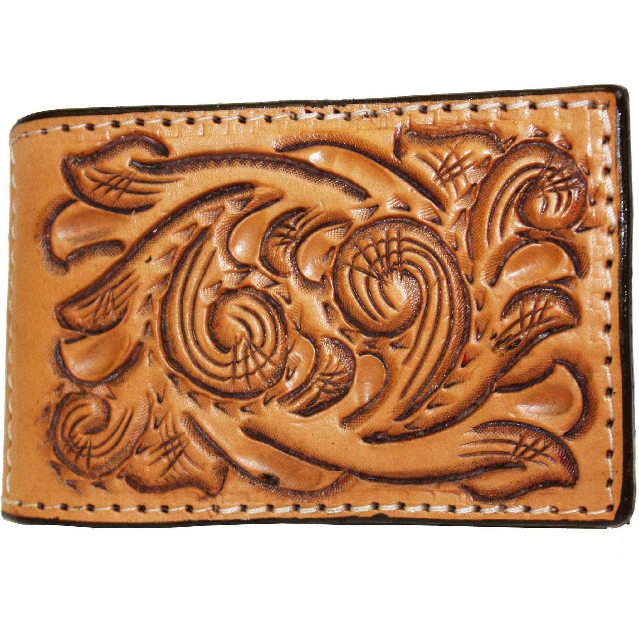 MC111 - Natural Hand-Tooled Pocket Money Clip - Double J Saddlery