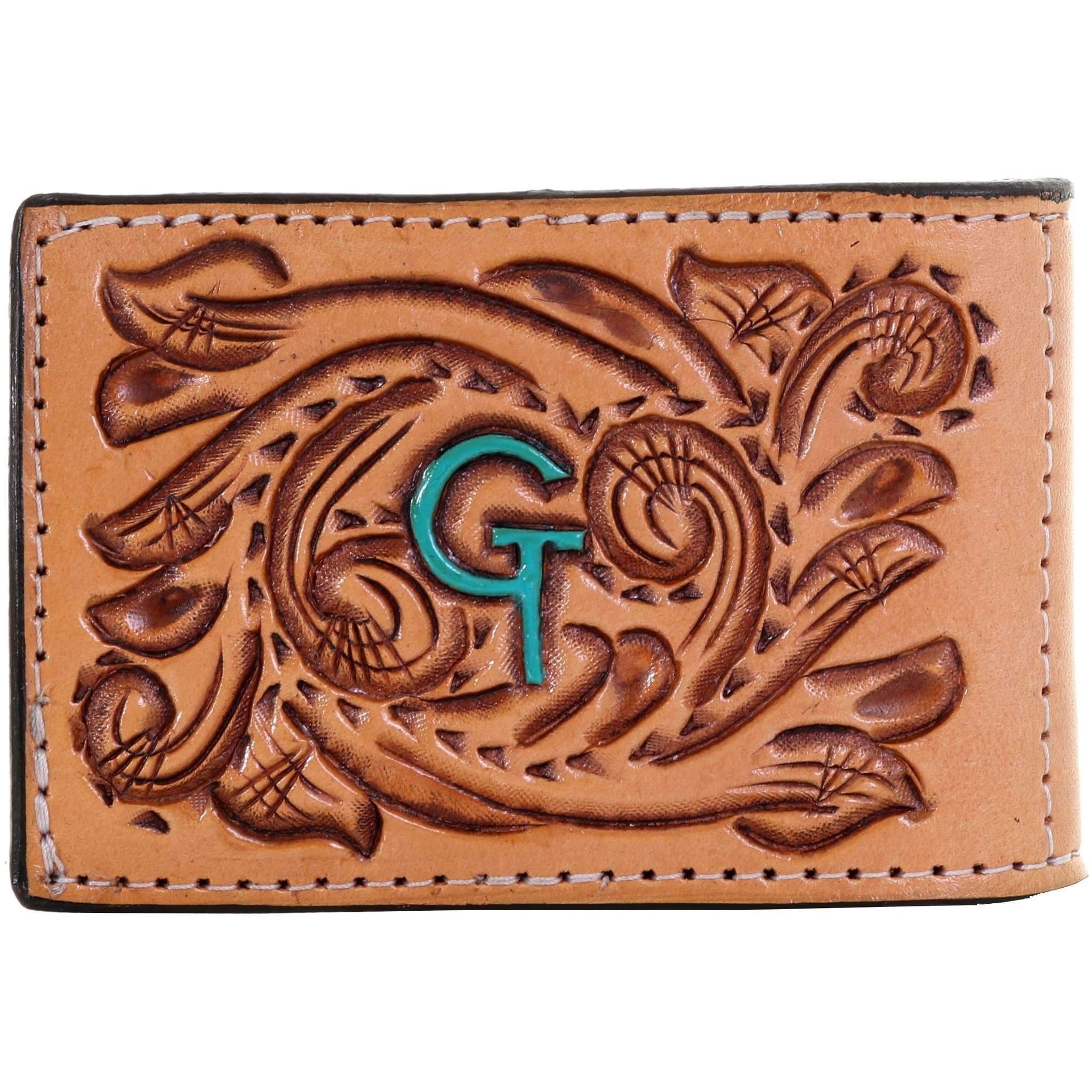 MC111 - Natural Hand-Tooled Pocket Money Clip - Double J Saddlery