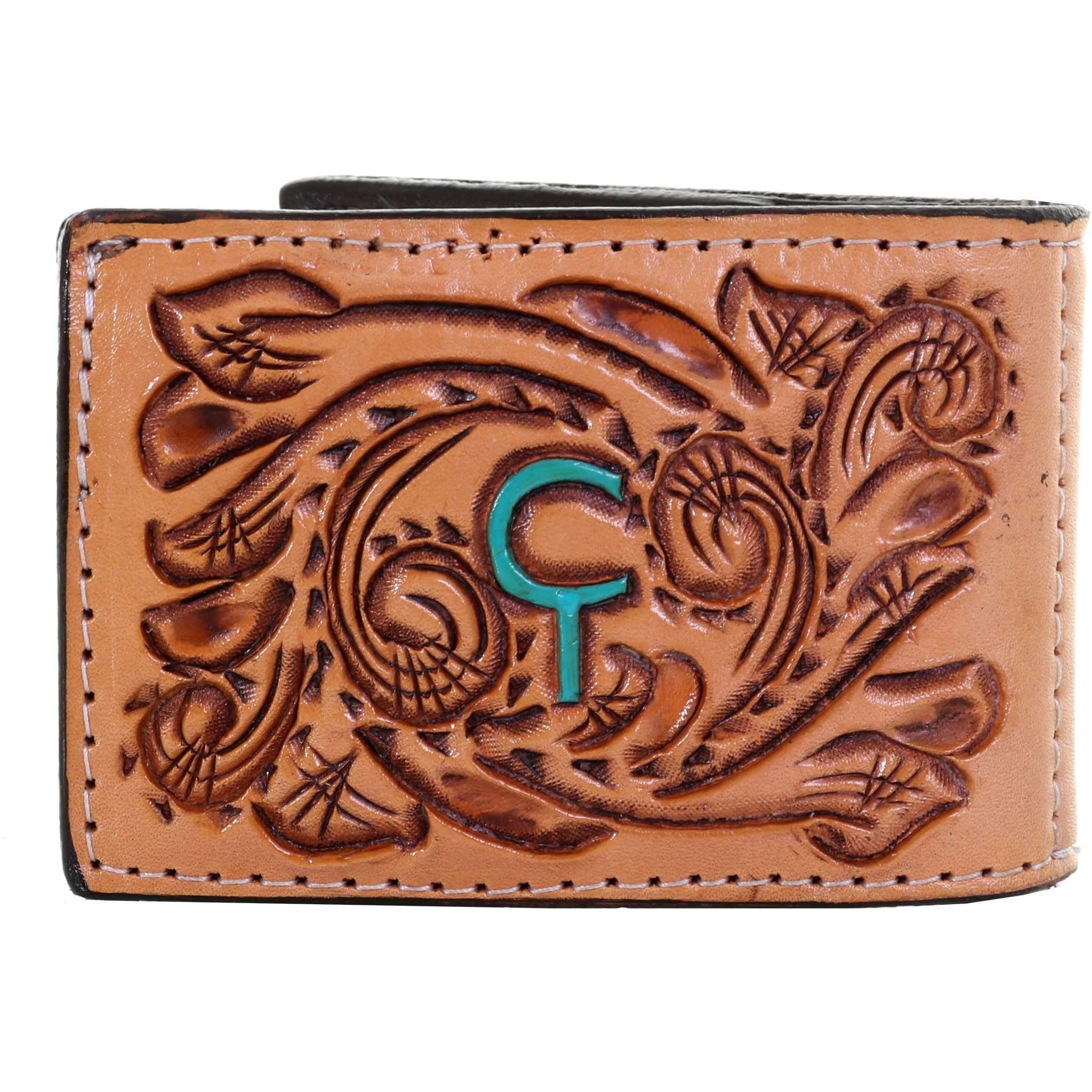 MC111 - Natural Hand-Tooled Pocket Money Clip - Double J Saddlery
