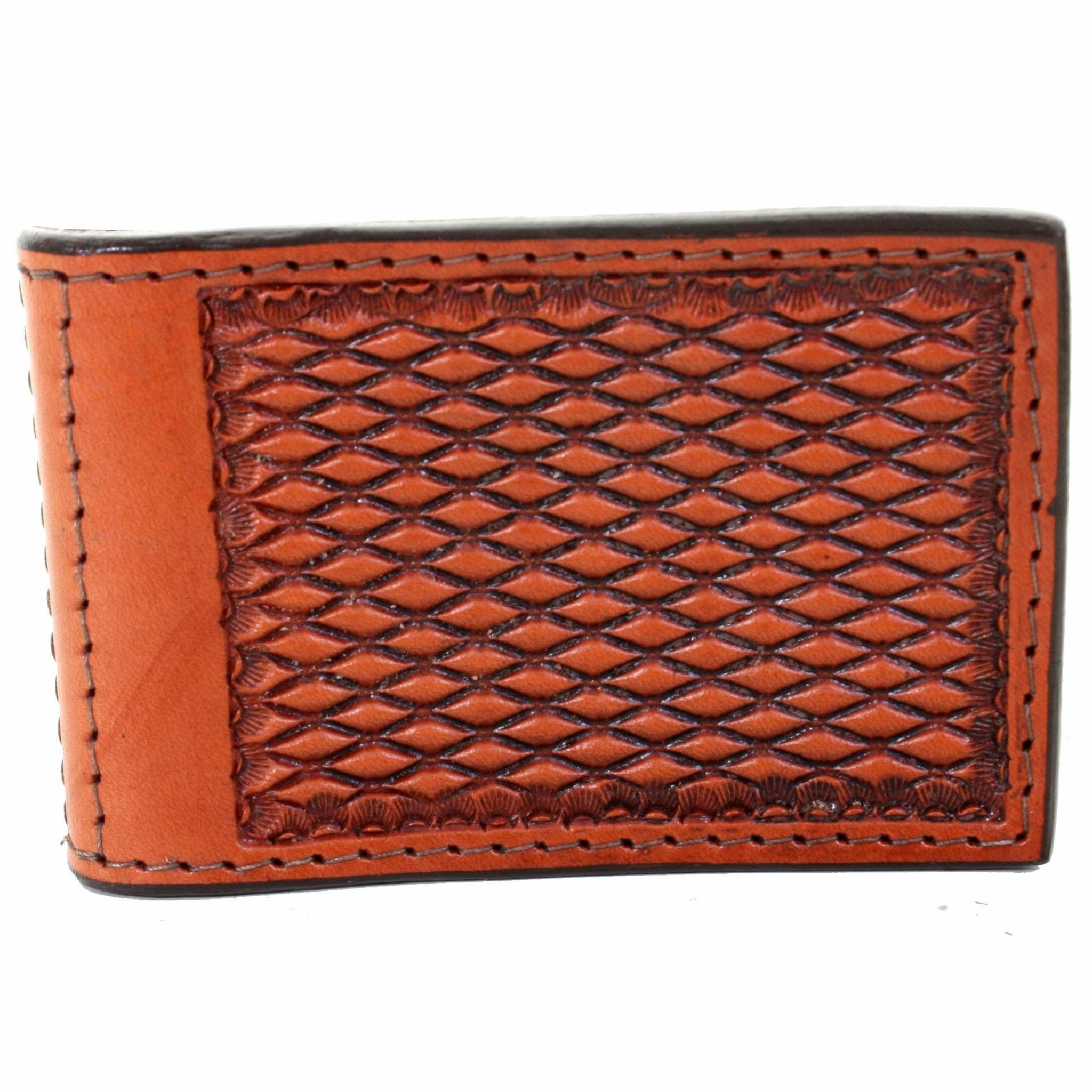 MC113 - Chestnut Hand-Tooled Money Clip - Double J Saddlery