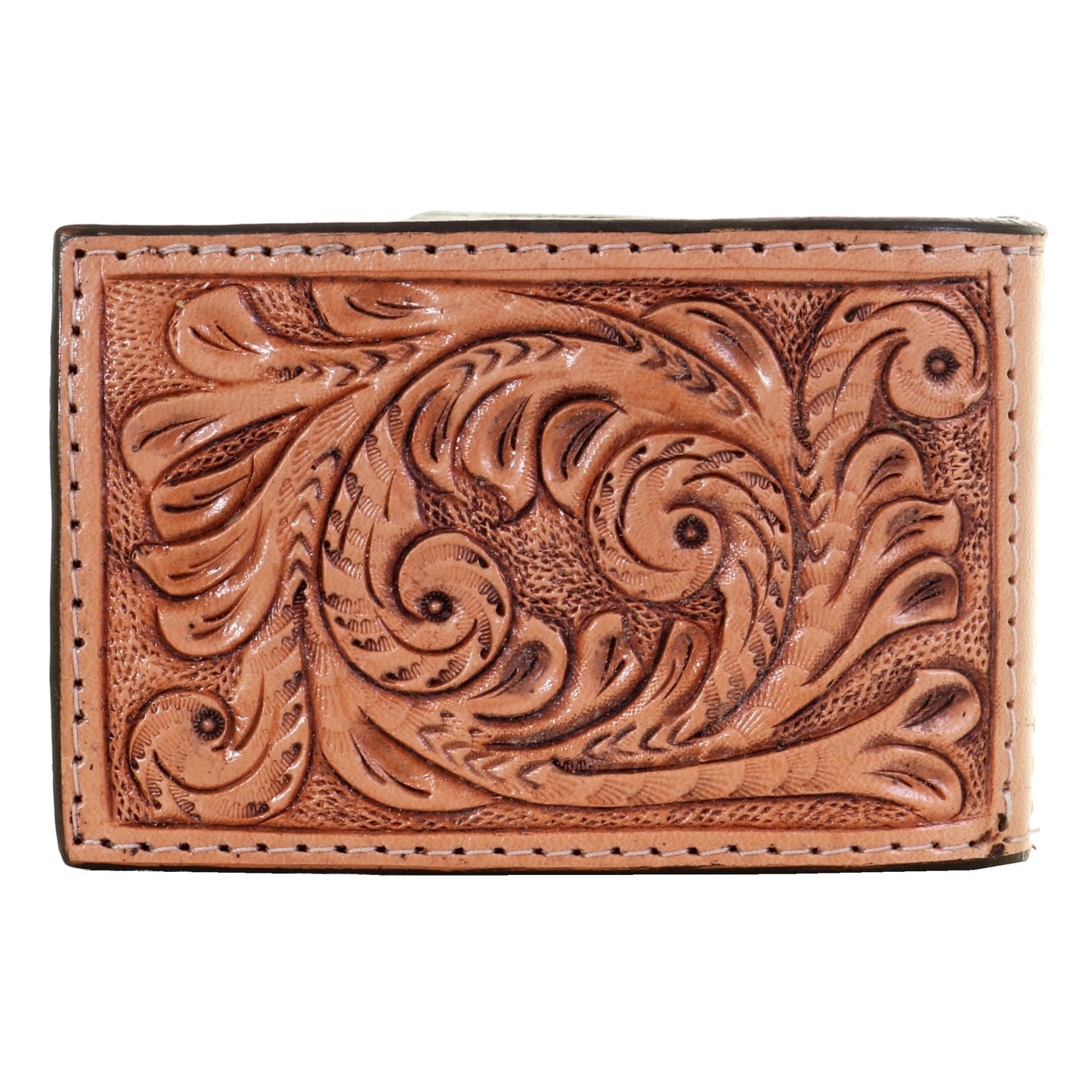 MC131 - Natural Hand-Tooled Pocket Money Clip - Double J Saddlery