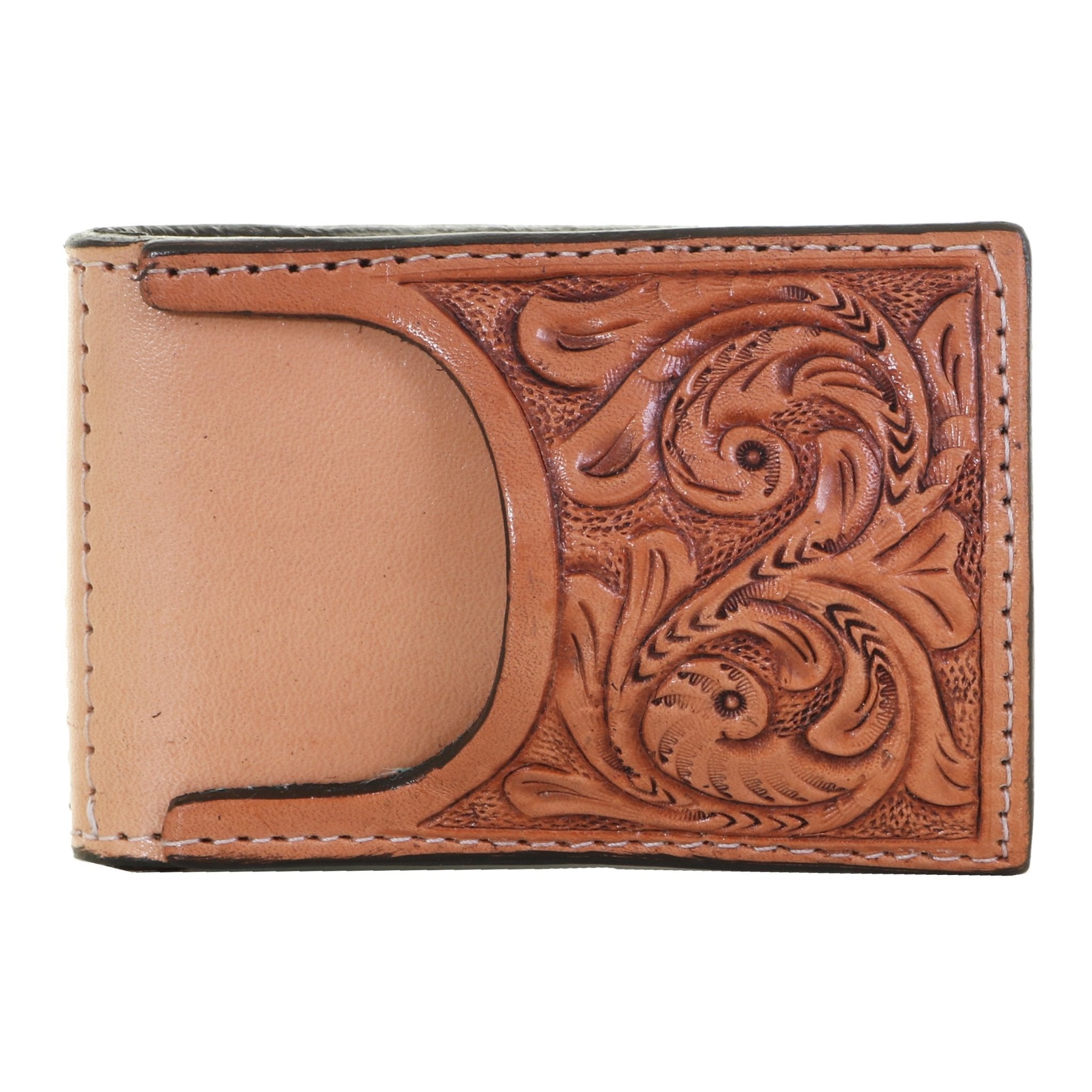 MC131 - Natural Hand-Tooled Pocket Money Clip - Double J Saddlery