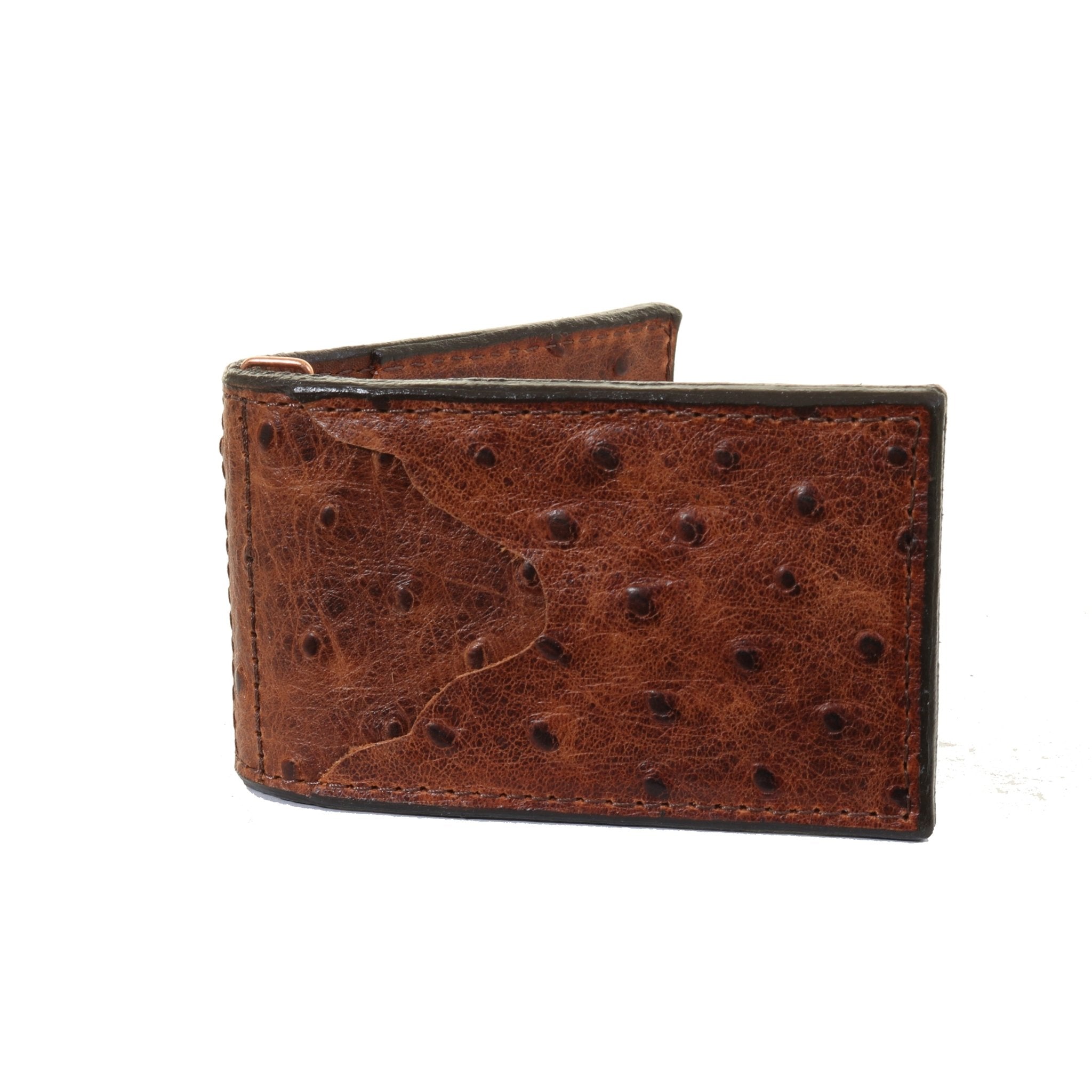 MC173- Vintage Cognac Brown Ostrich Money Clip - Double J Saddlery