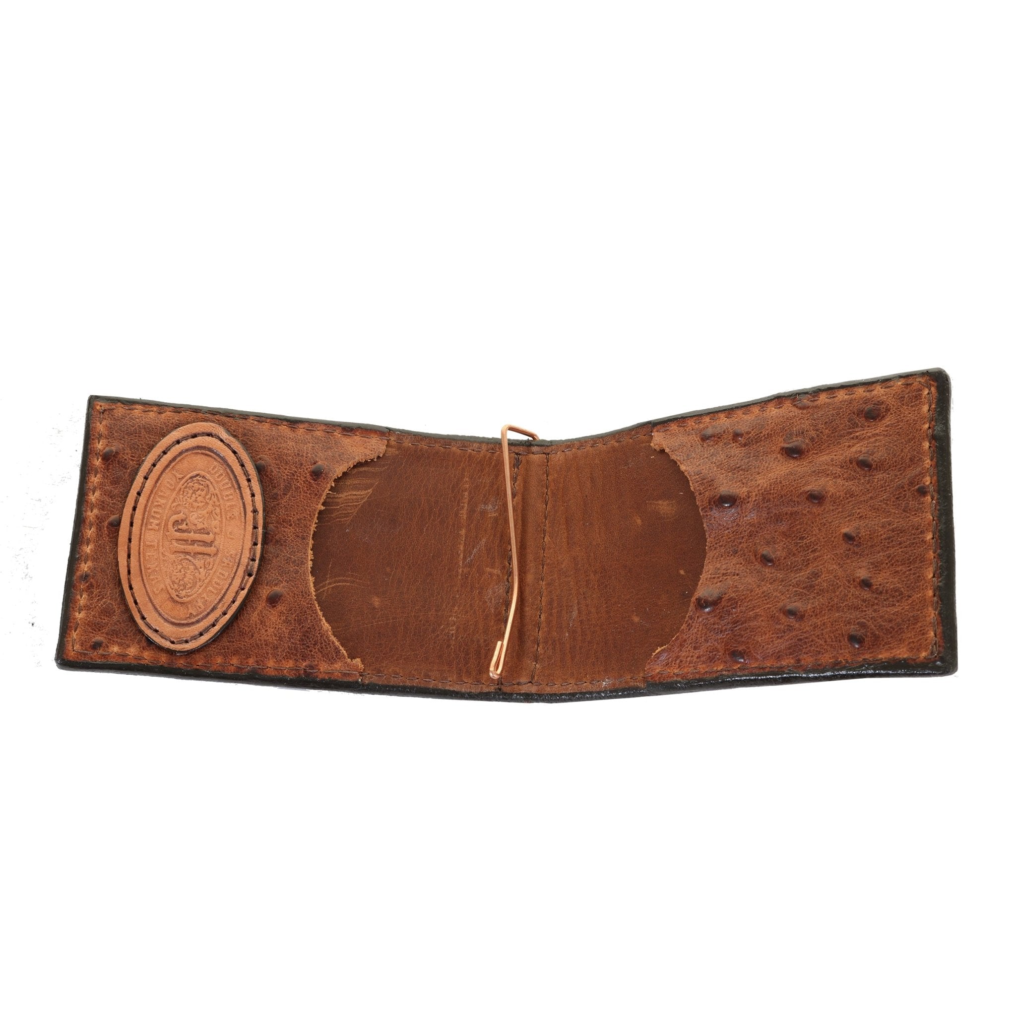MC173- Vintage Cognac Brown Ostrich Money Clip - Double J Saddlery