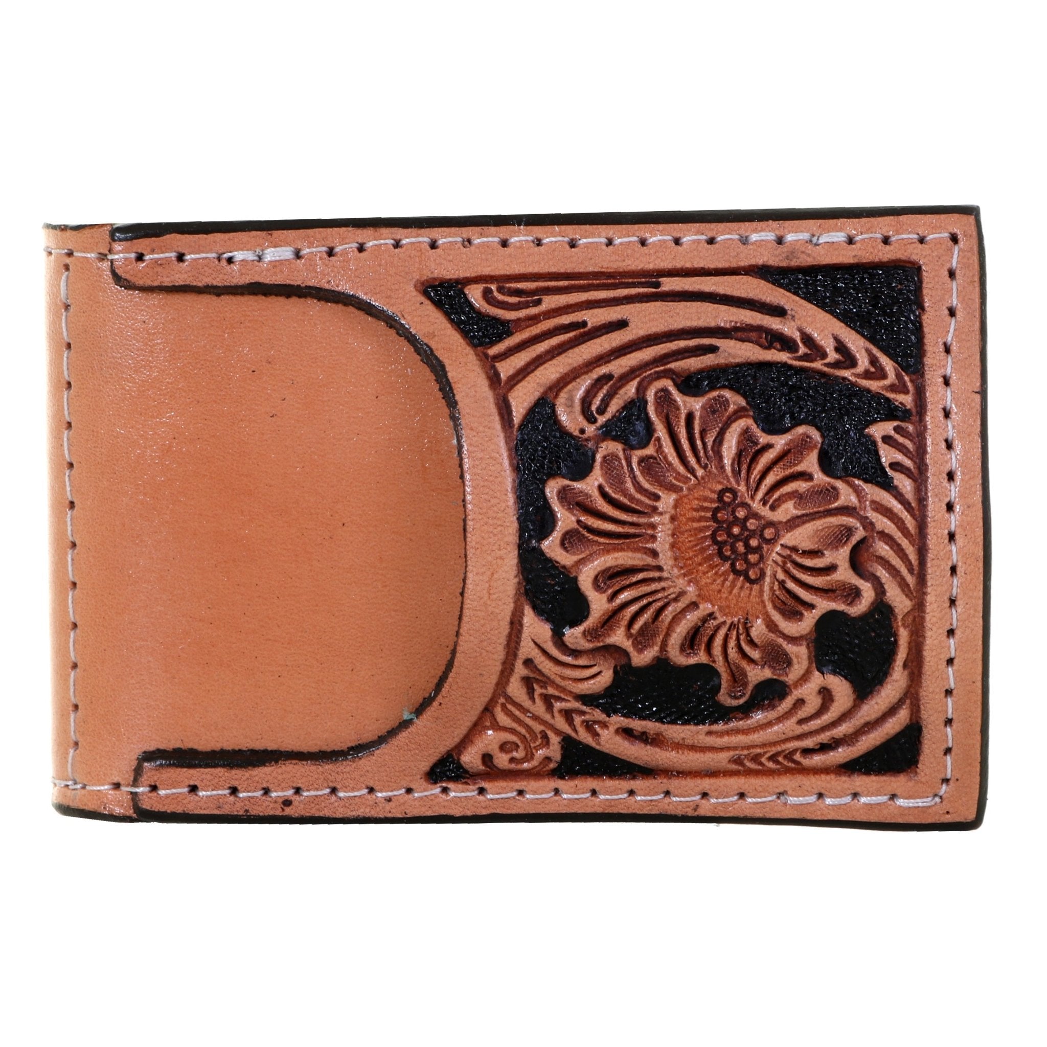 MC25B - Natural Tooled Pocket Money Clip - Double J Saddlery