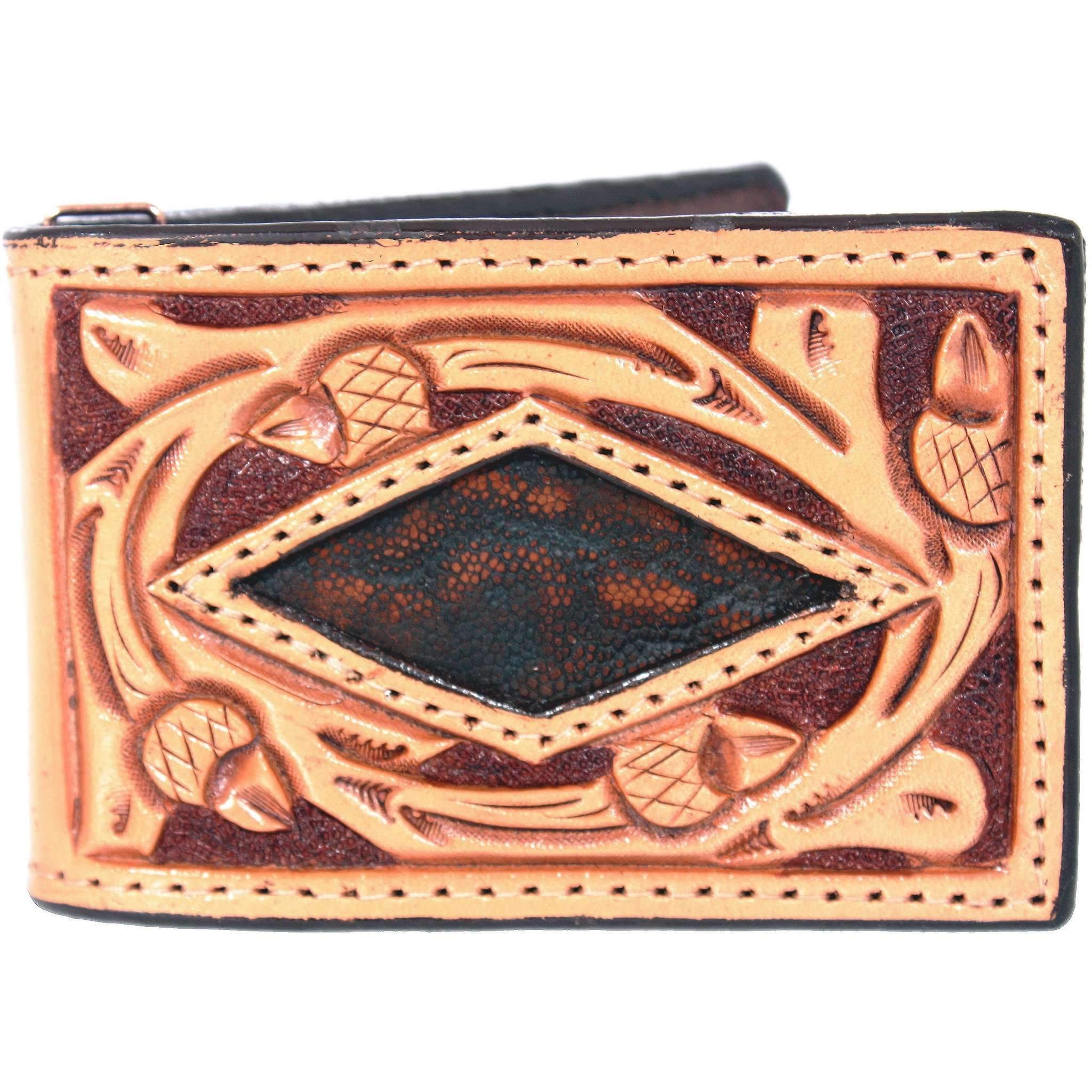 MC88 - Hand-Tooled Inlayed Money Clip - Double J Saddlery