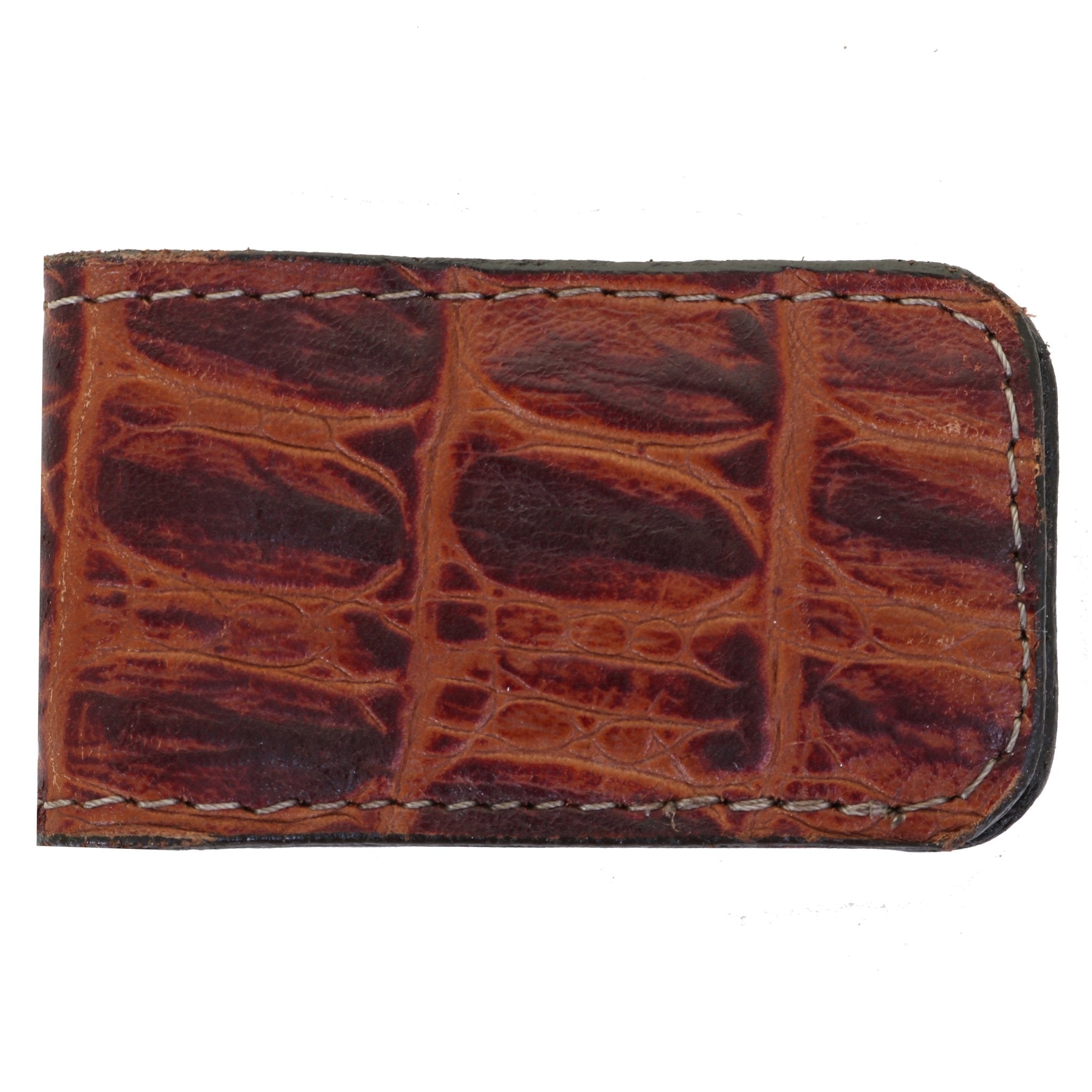 MCM15 - Cognac Knife Tail Gator Print Magnetic Money Clip - Double J Saddlery