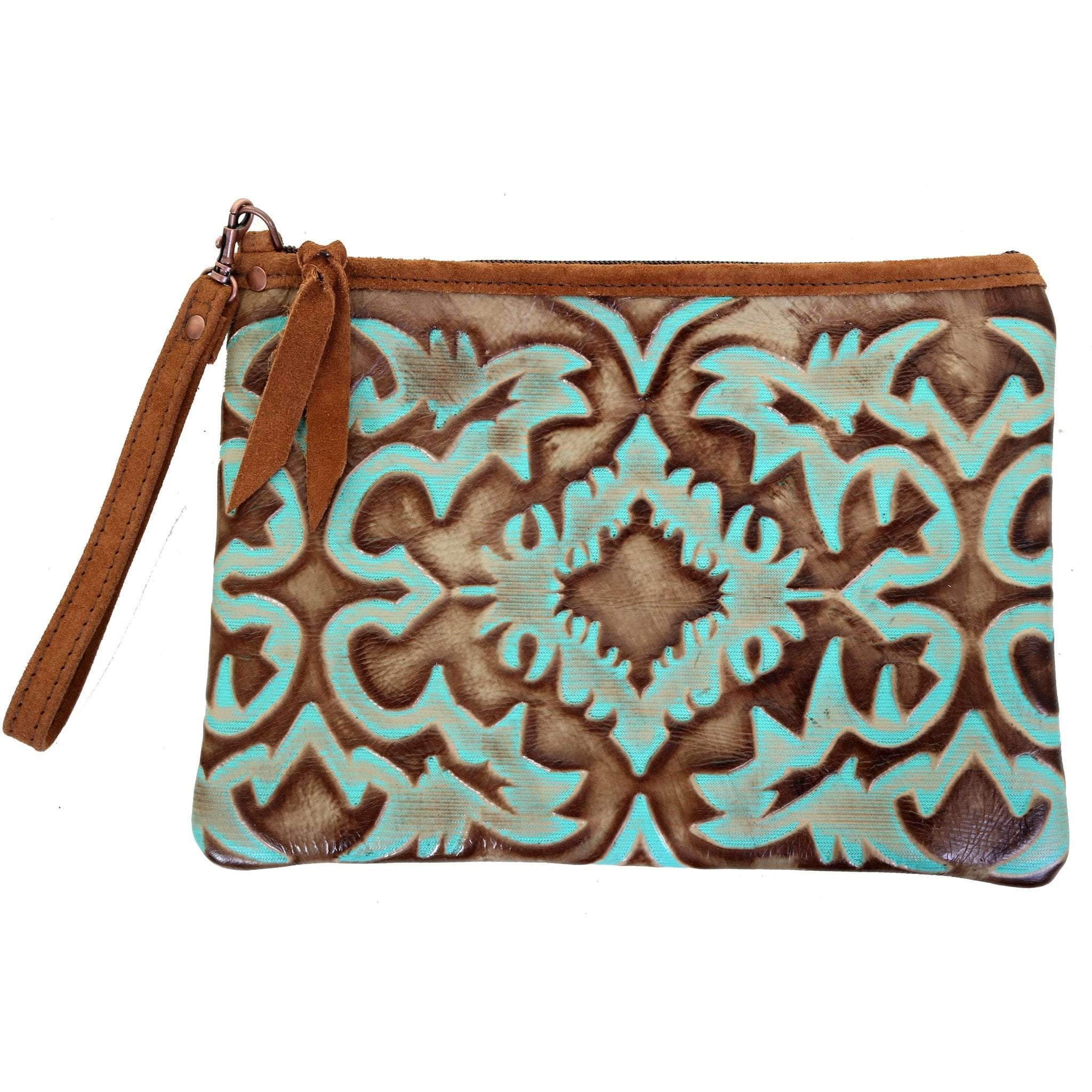 MDC10 - Turquoise/Brown Laredo Medium Clutch - Double J Saddlery