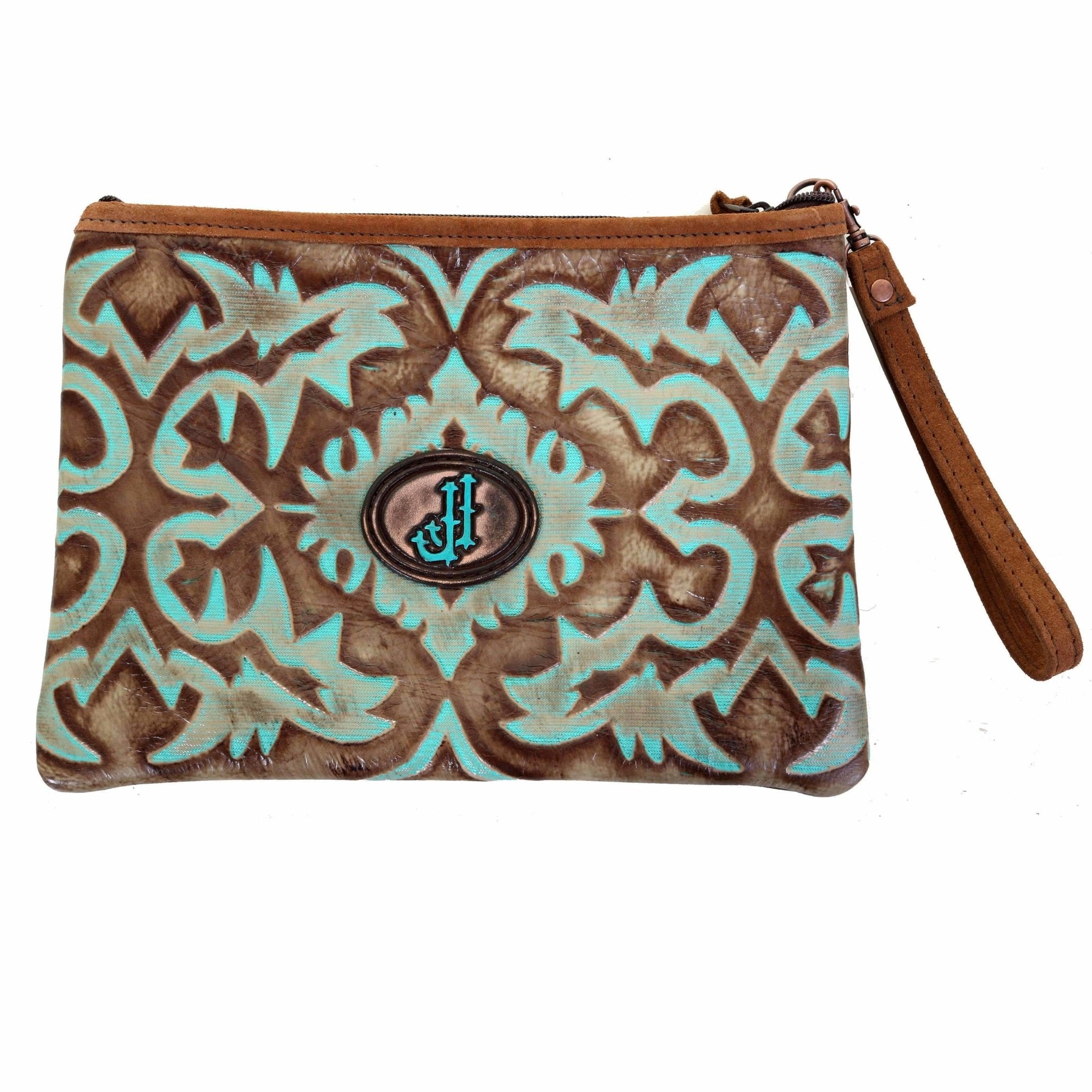 MDC10 - Turquoise/Brown Laredo Medium Clutch - Double J Saddlery