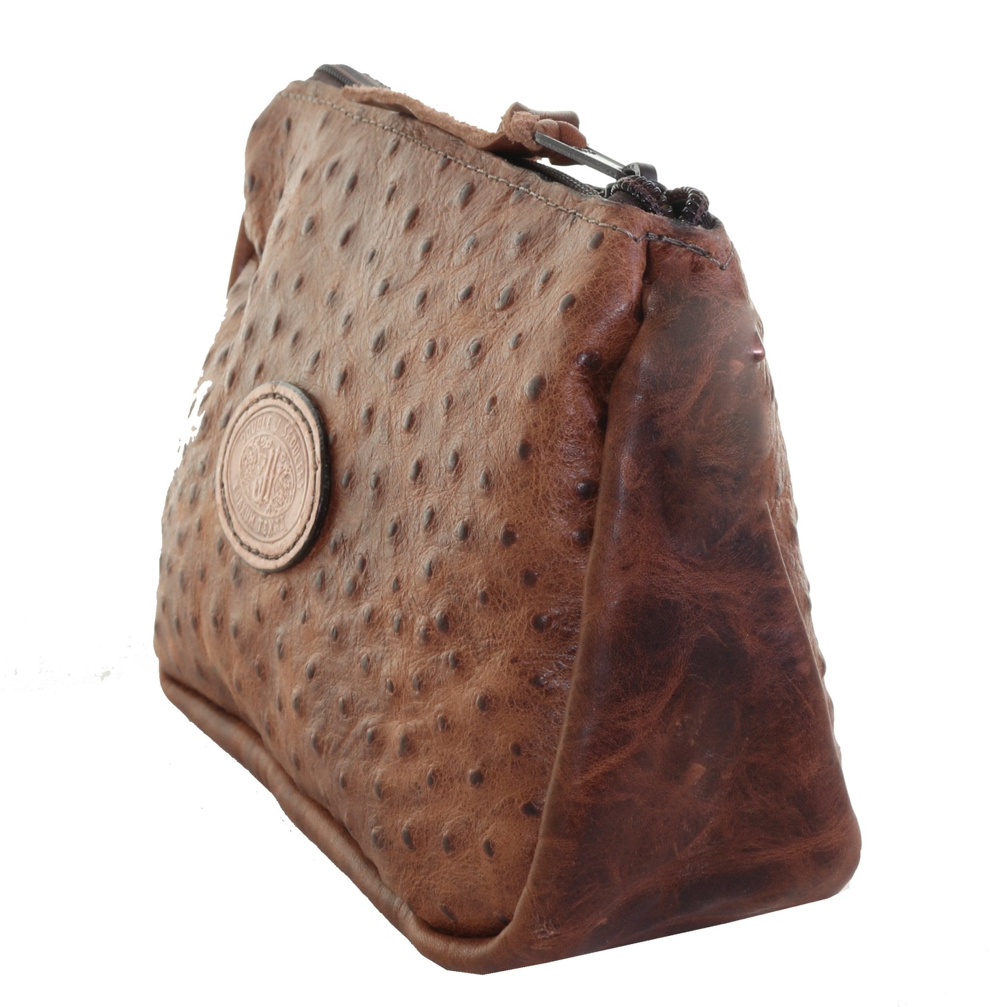 MPG76 - Vintage Cognac Ostrich Makeup Pouch - Double J Saddlery