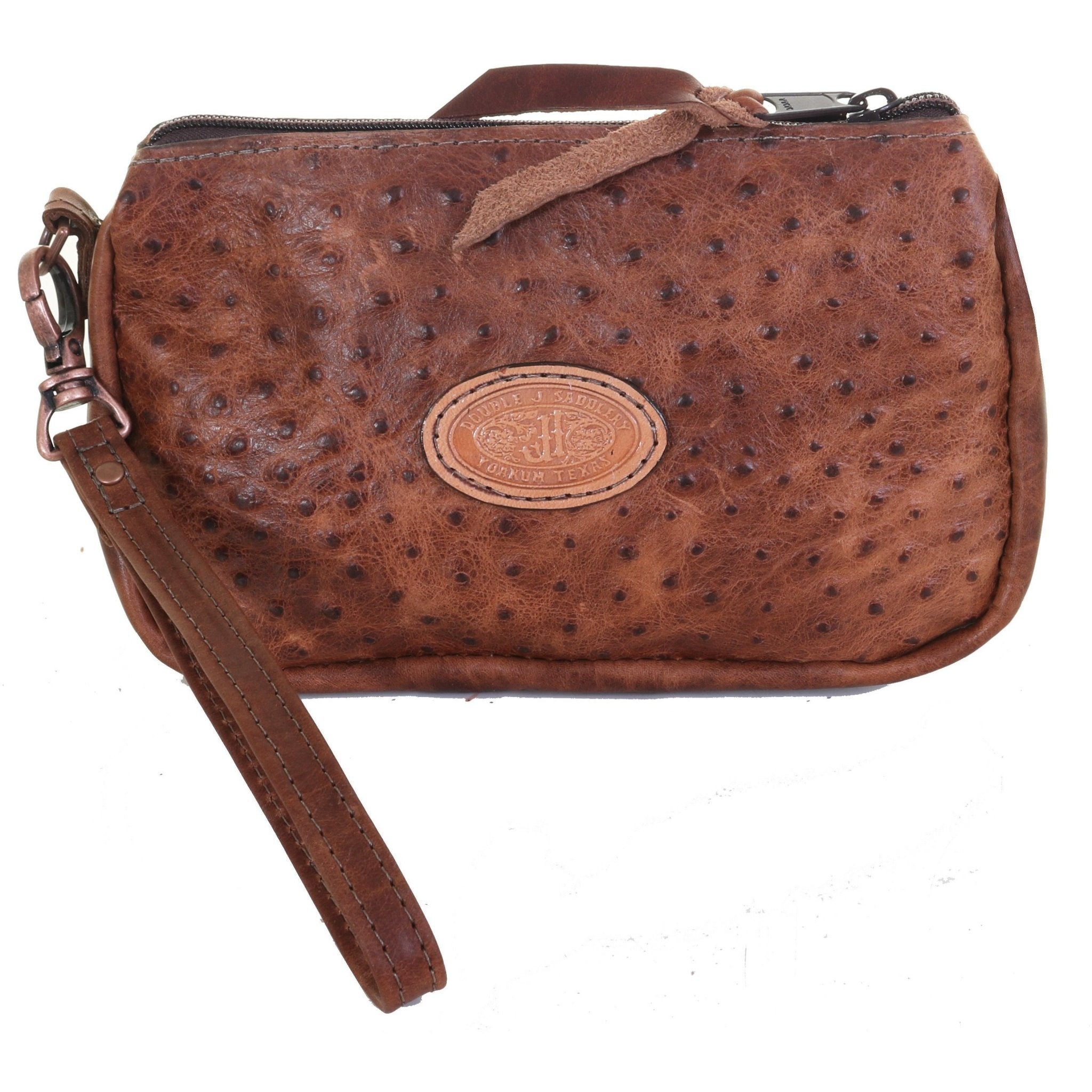 MPG76 - Vintage Cognac Ostrich Makeup Pouch - Double J Saddlery