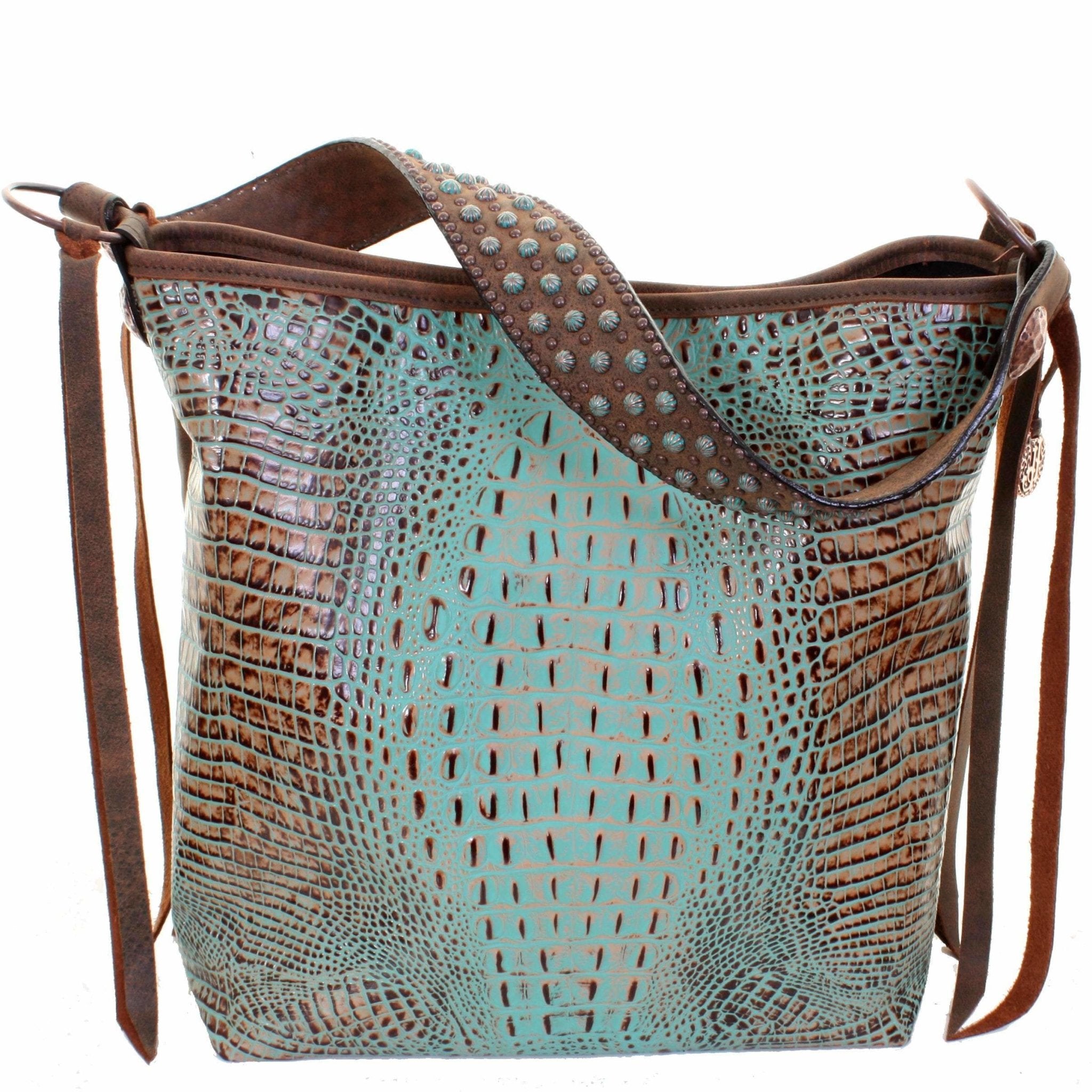 MST34 - Vintage Mint Crocodile Print Messenger Tote - Double J Saddlery