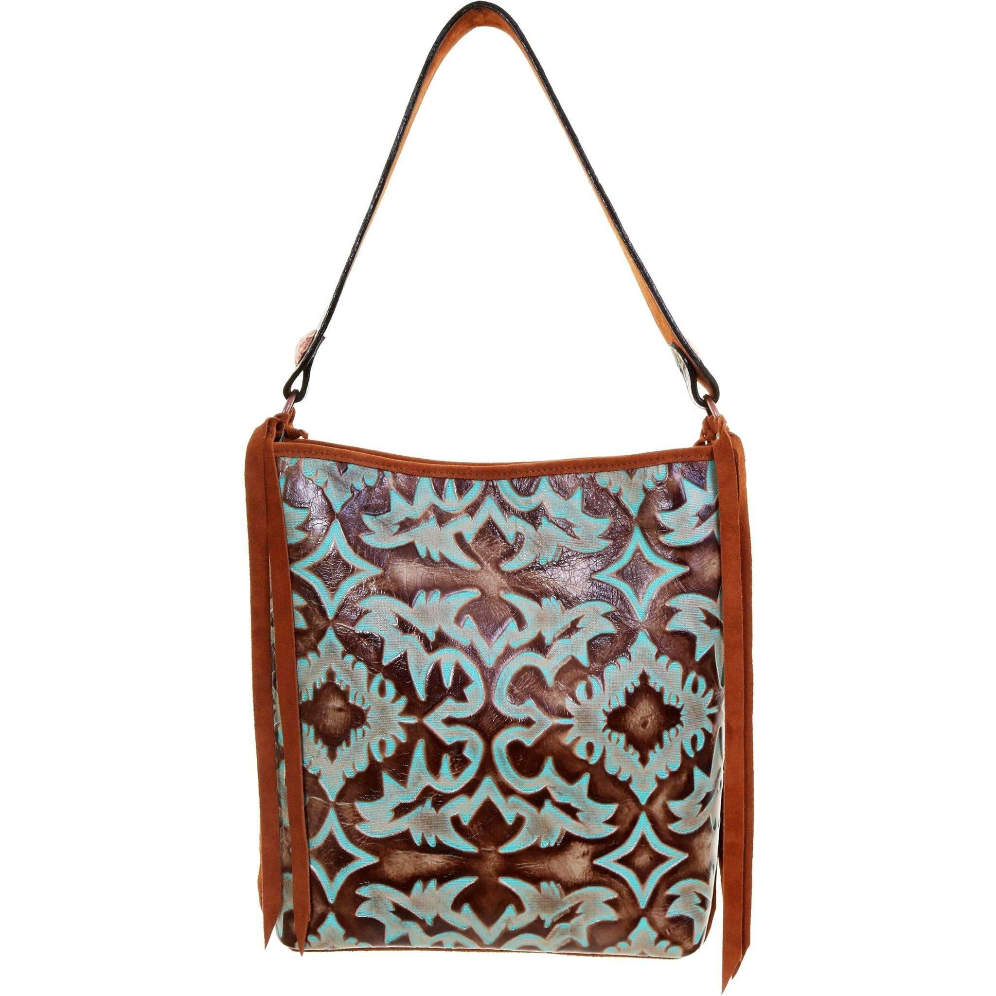 MST37 - Turquoise/Brown Laredo Messenger Tote - Double J Saddlery