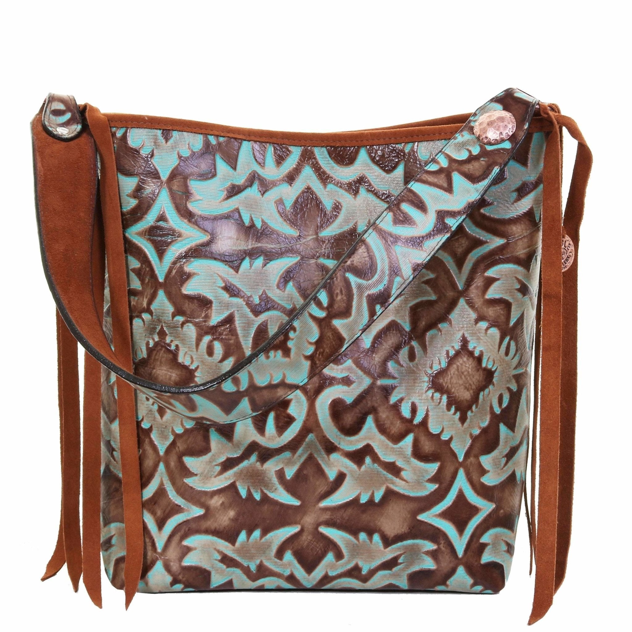 MST37 - Turquoise/Brown Laredo Messenger Tote - Double J Saddlery
