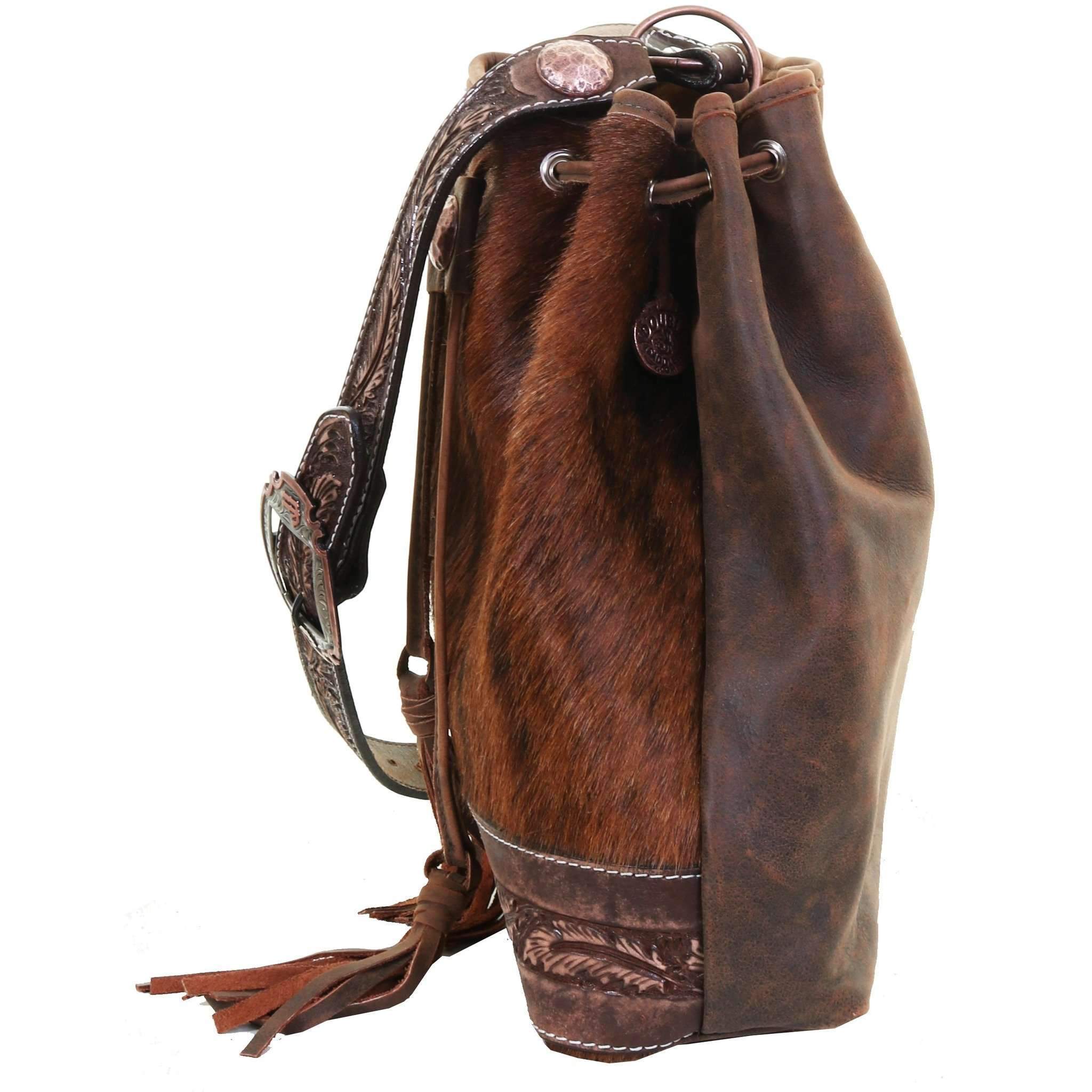 MST43 - Brindle Cowhide Drawstring Messenger Tote - Double J Saddlery