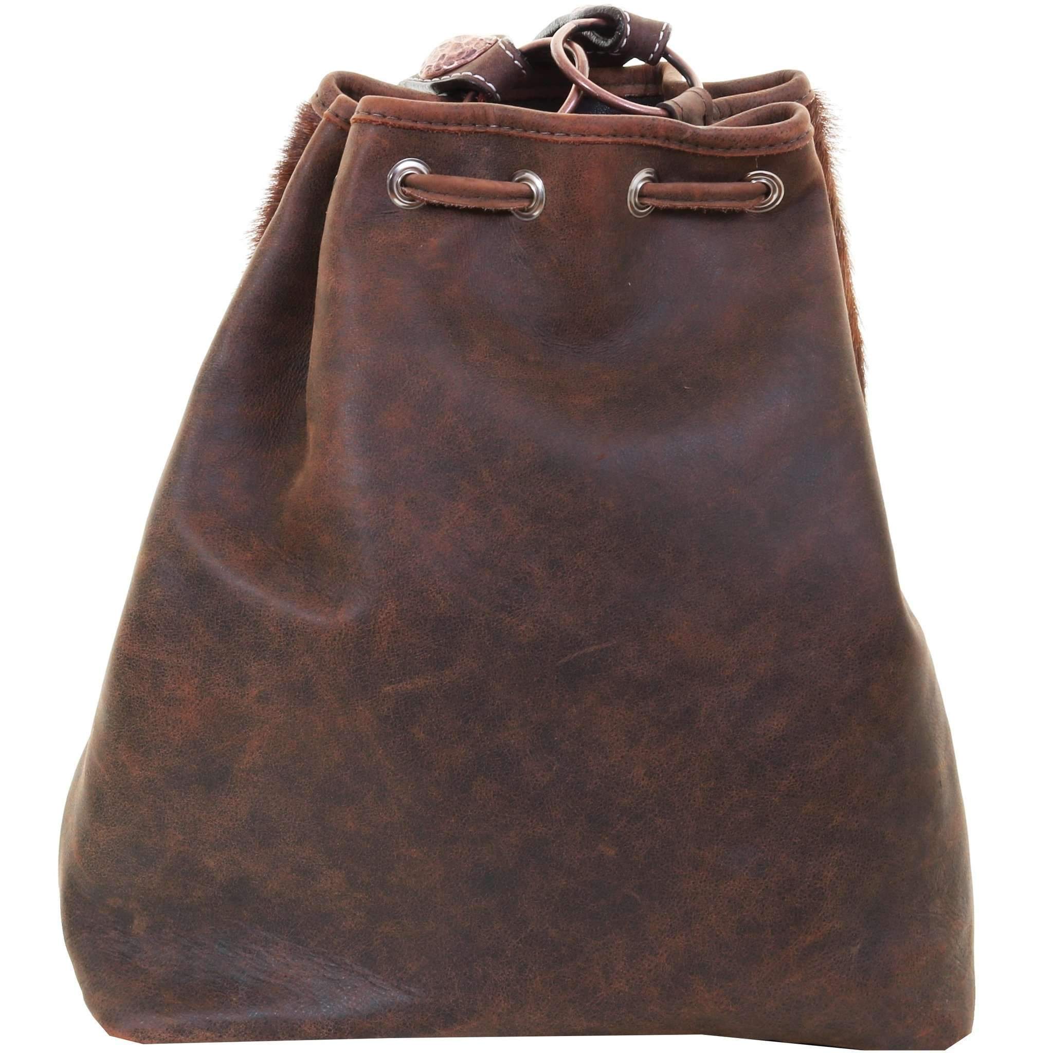 MST43 - Brindle Cowhide Drawstring Messenger Tote - Double J Saddlery