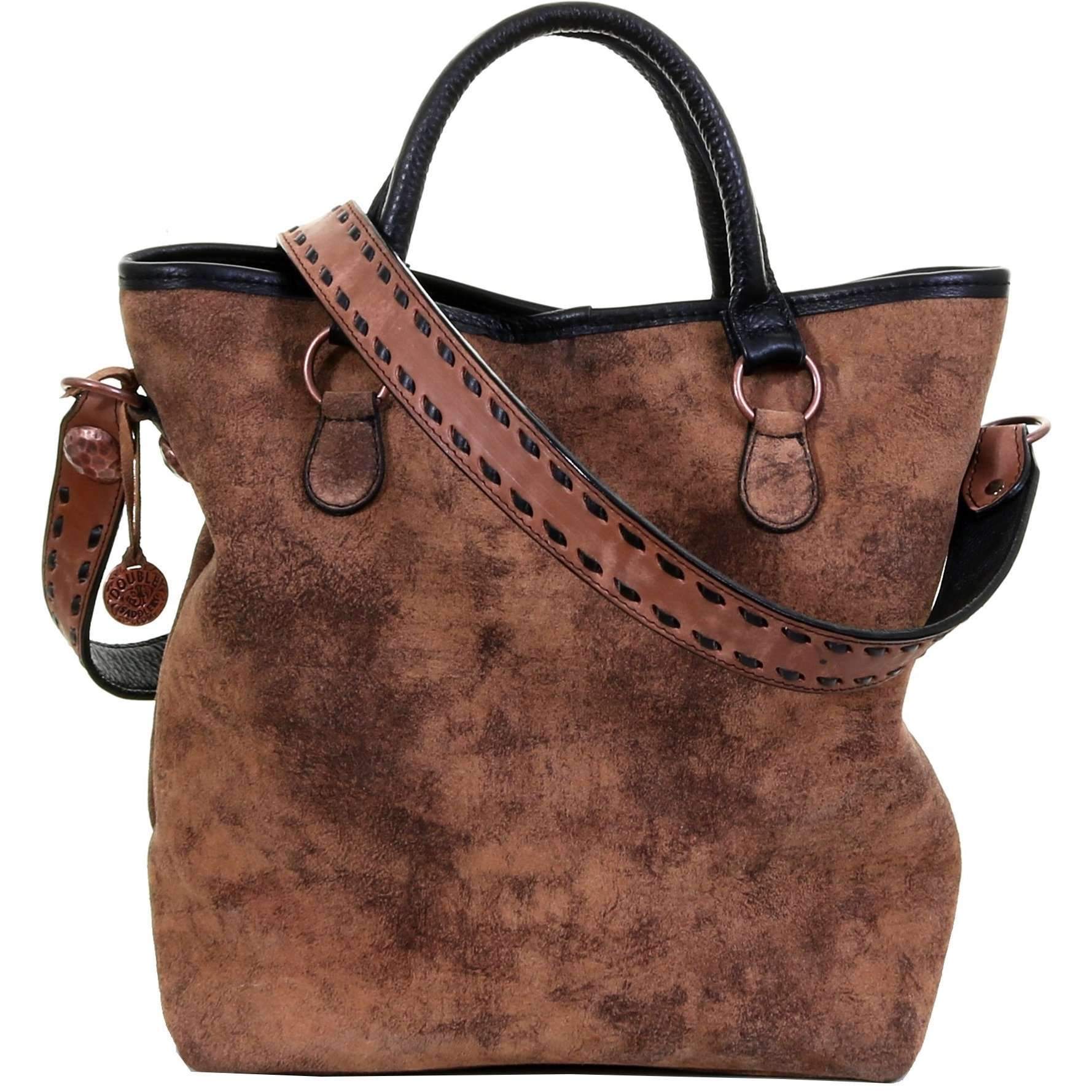 MST45 - Pecan Vintage Tooled Buck Stitched Messenger Tote - Double J Saddlery