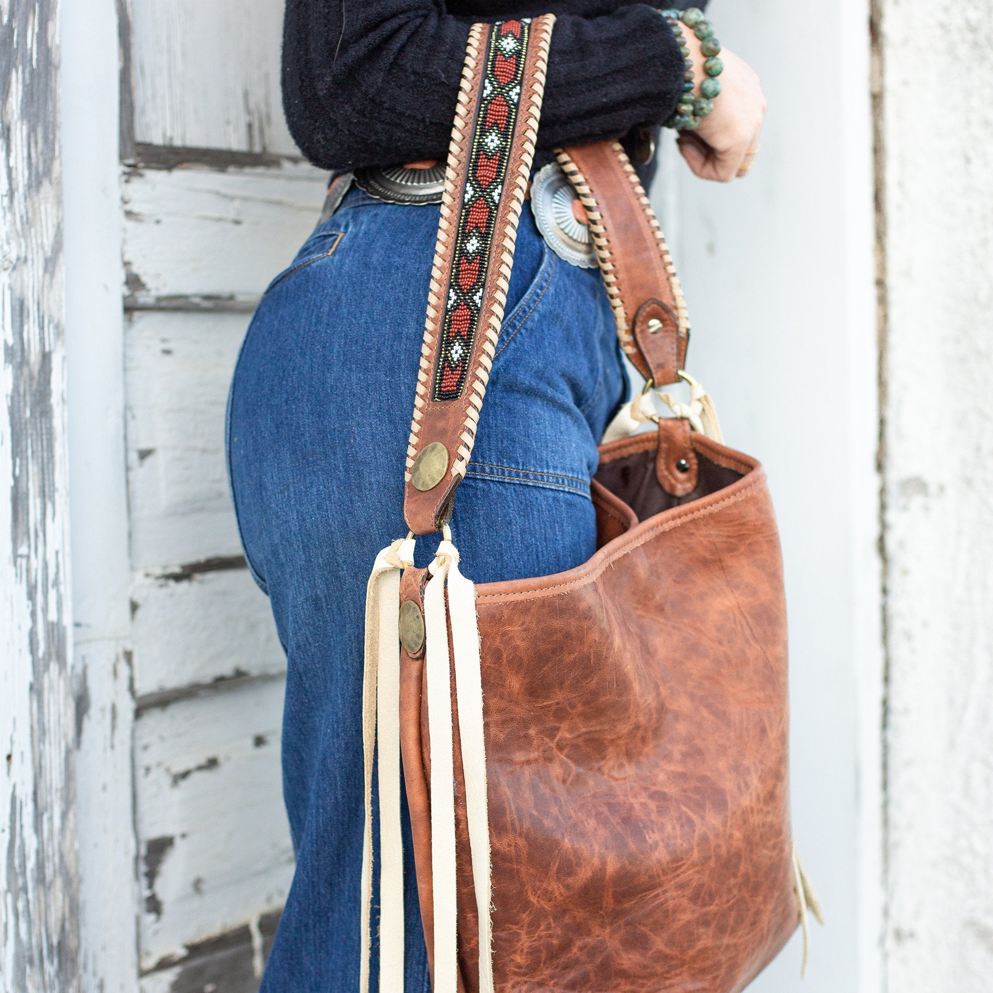 MST62 - Brandy Pull-Up Beaded Messenger Tote - Double J Saddlery