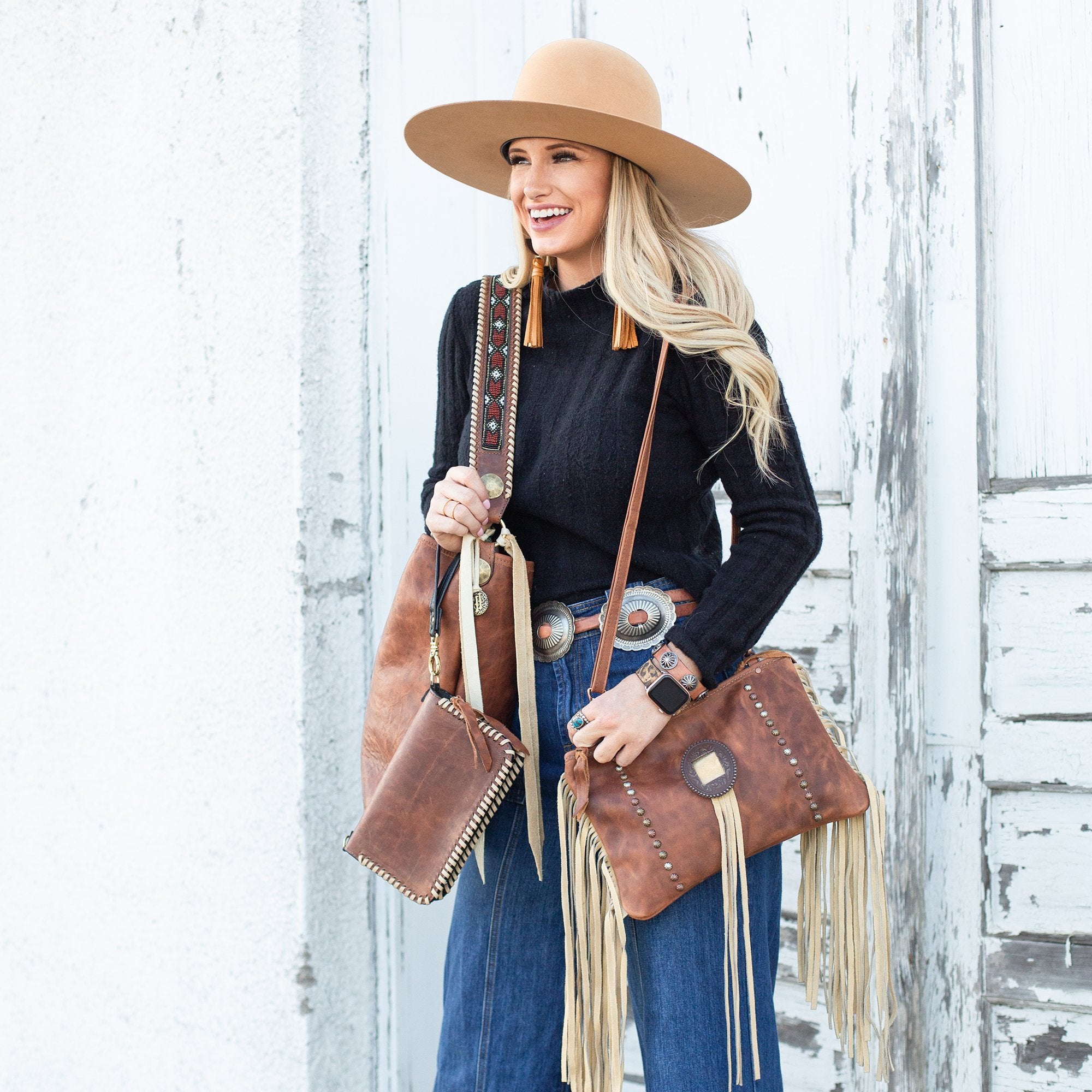 MST62 - Brandy Pull-Up Beaded Messenger Tote - Double J Saddlery