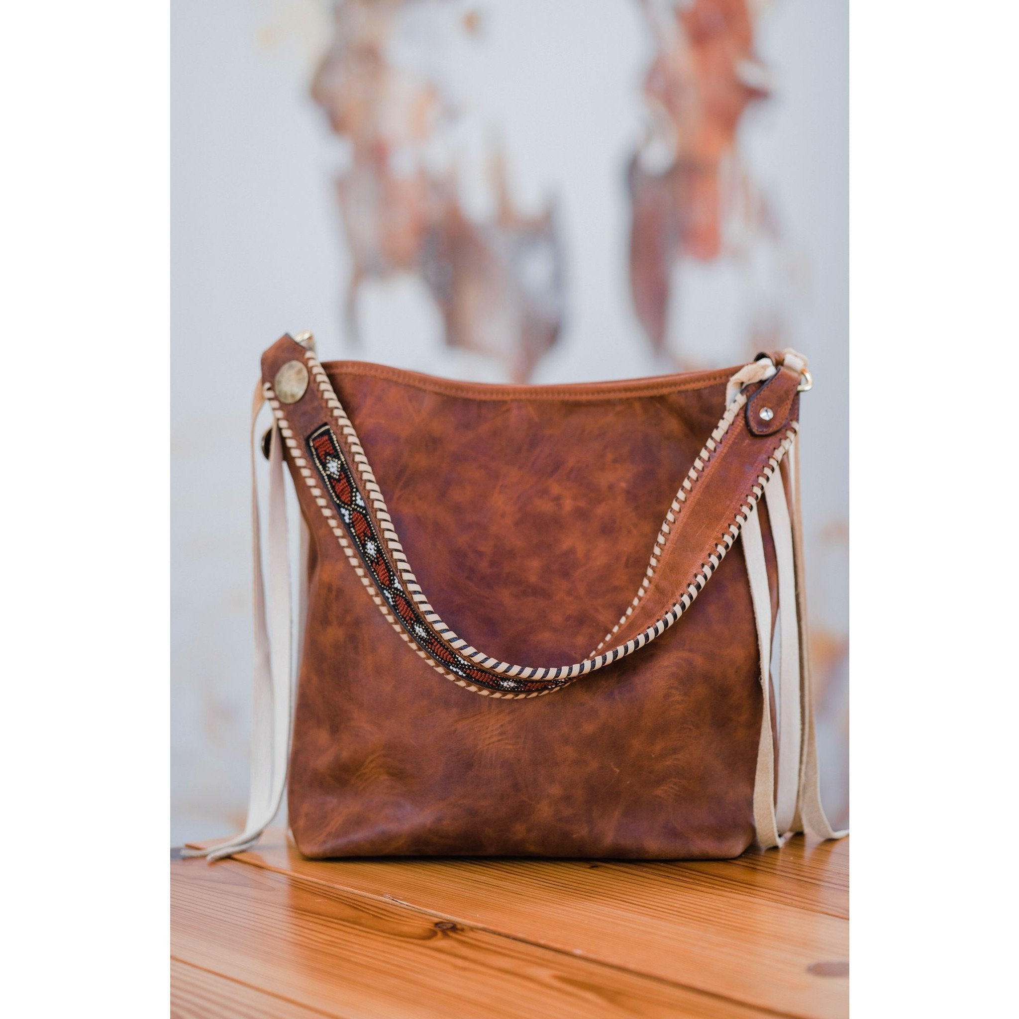 MST62 - Brandy Pull-Up Beaded Messenger Tote - Double J Saddlery