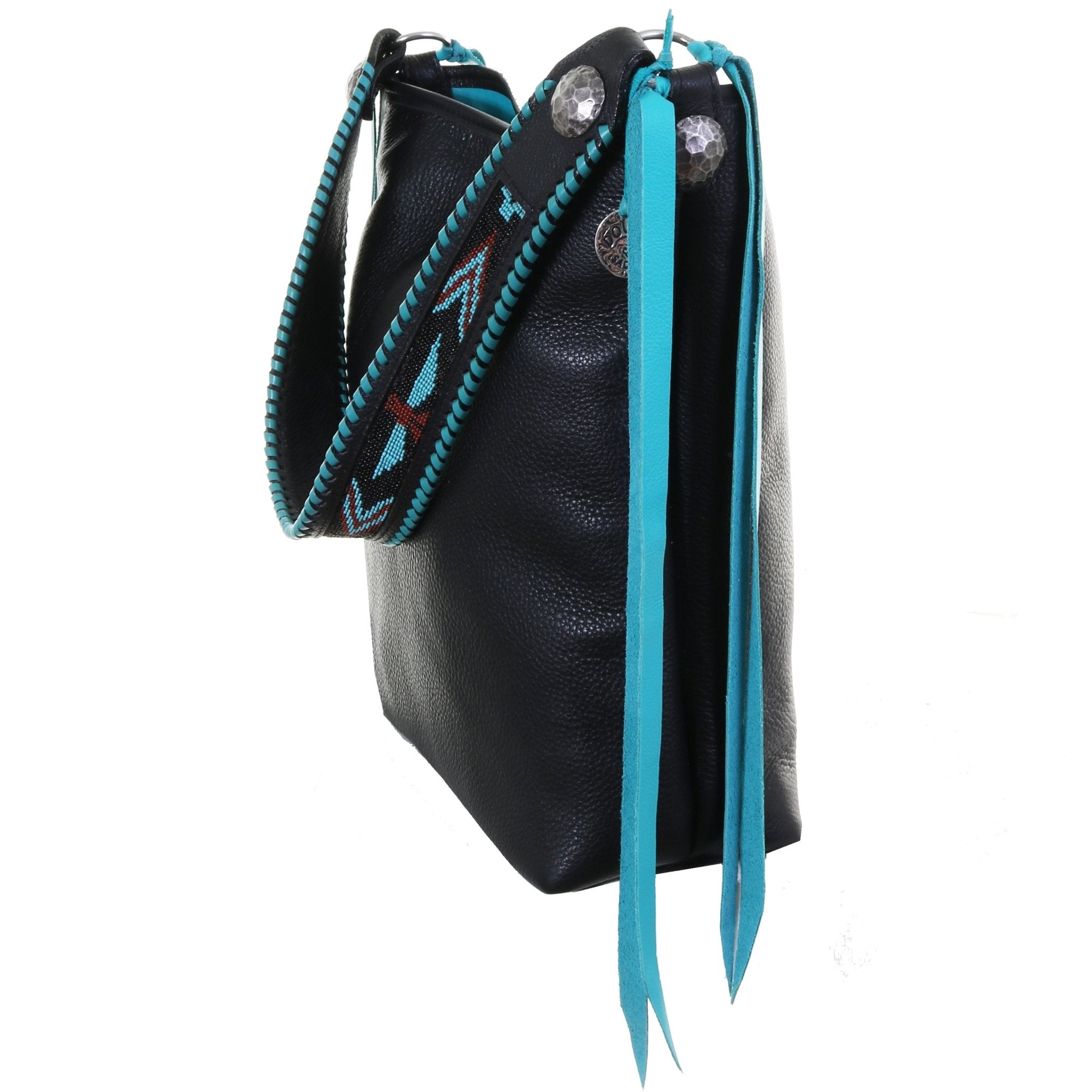 MST63 - Black Chap Thunderbird Beaded Messenger Tote - Double J Saddlery