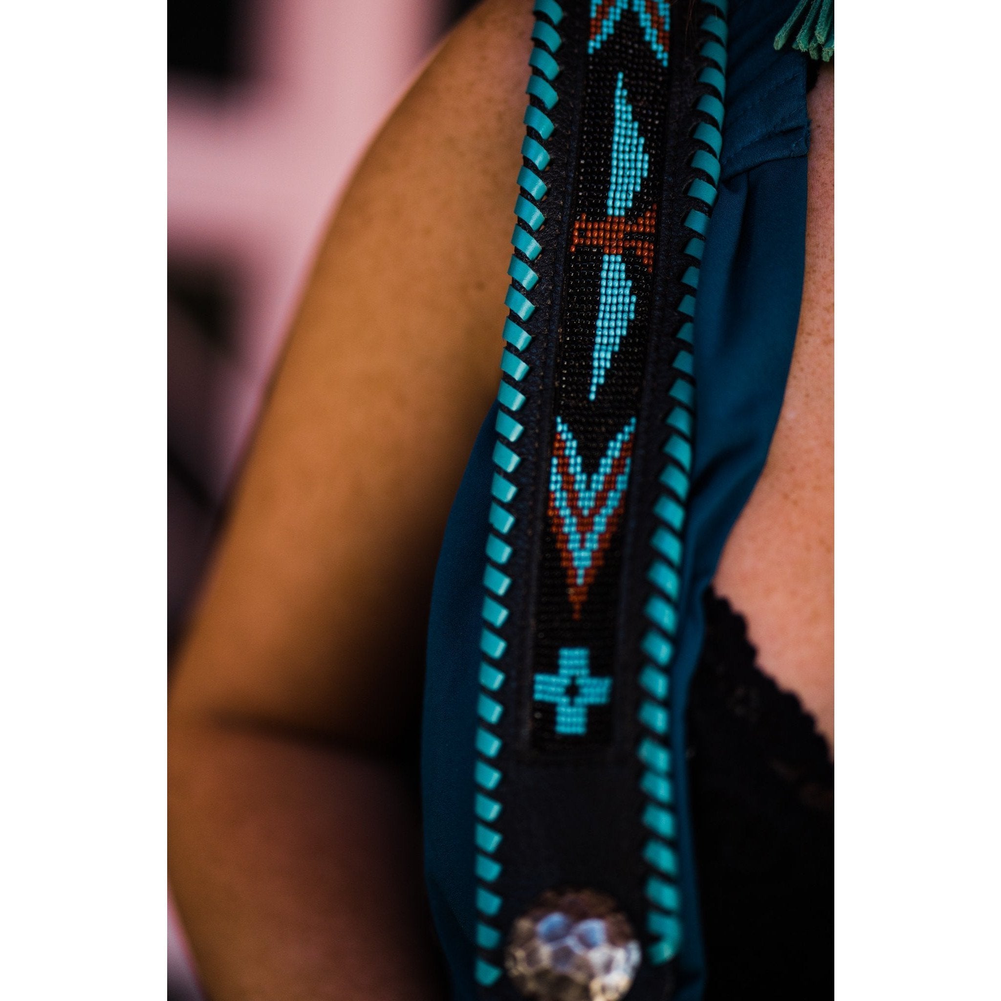 MST63 - Black Chap Thunderbird Beaded Messenger Tote - Double J Saddlery