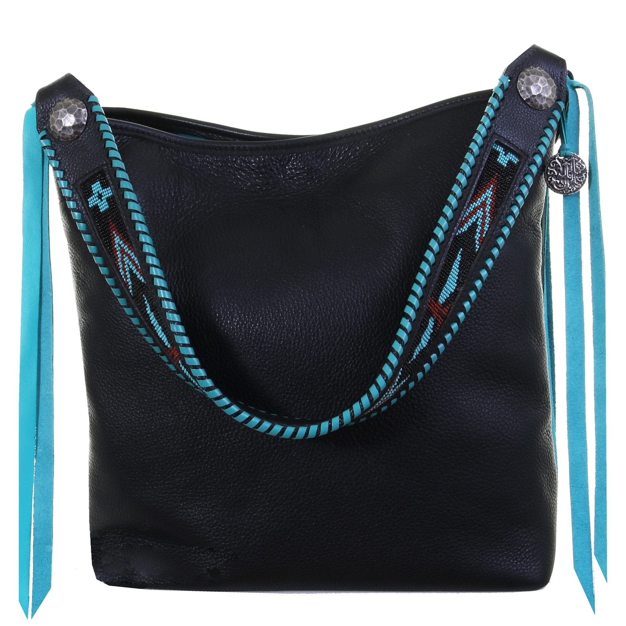 MST63 - Black Chap Thunderbird Beaded Messenger Tote - Double J Saddlery