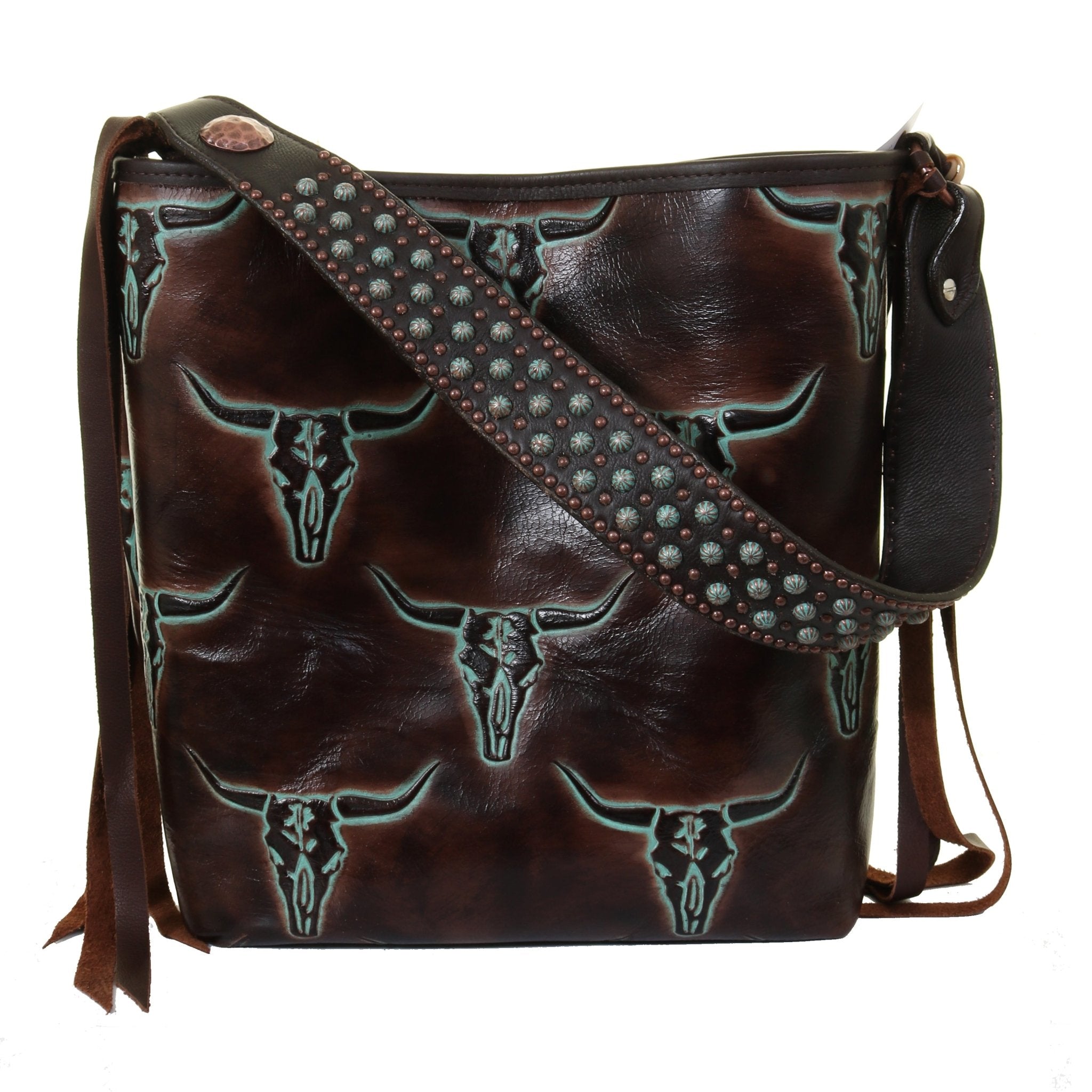 MST69 - Turquoise Longhorn Messenger Tote - Double J Saddlery