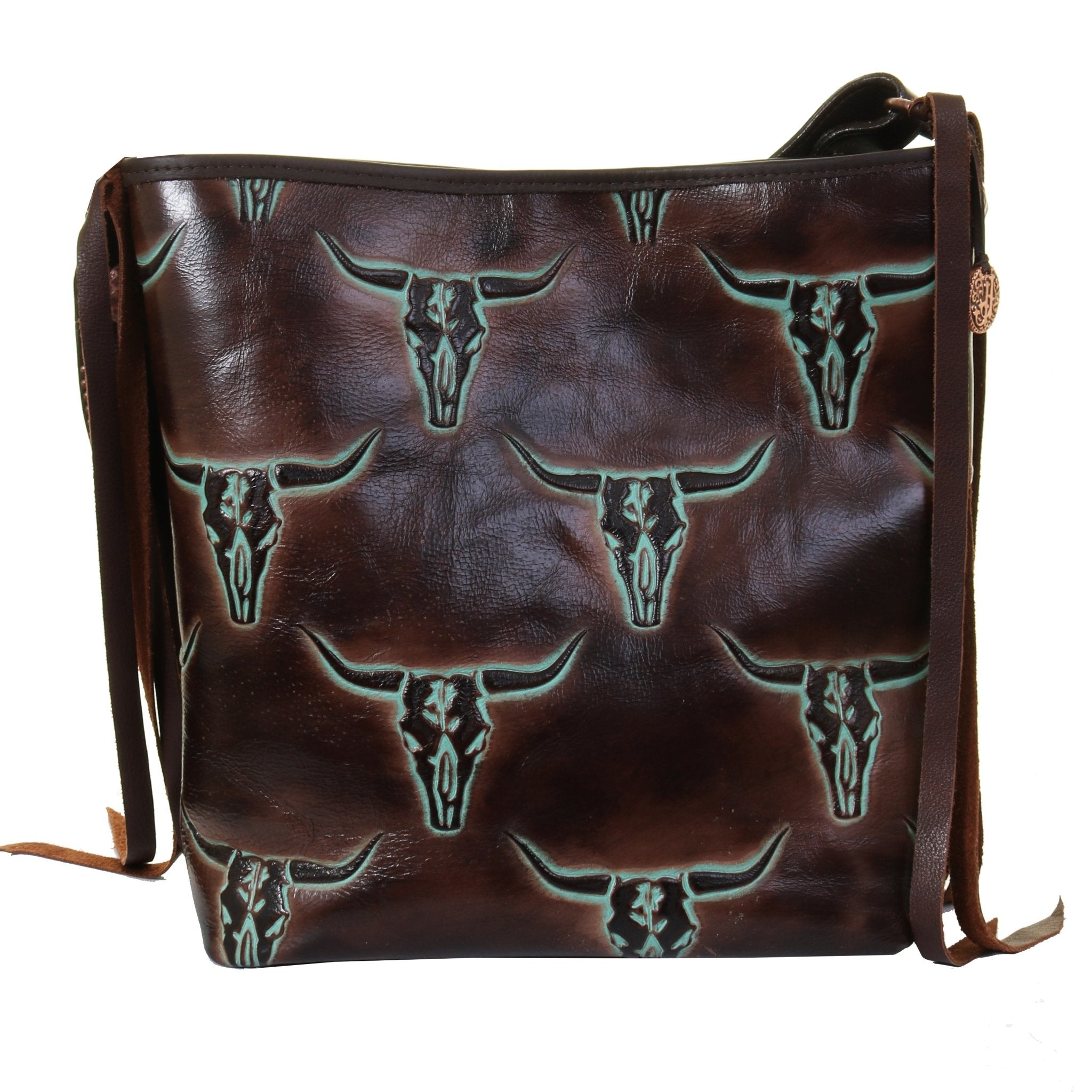 MST69 - Turquoise Longhorn Messenger Tote - Double J Saddlery