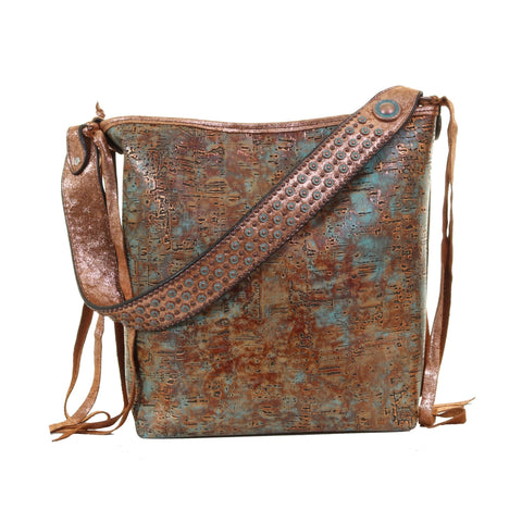 MST72 - Copper Turquoise Patina Messenger Tote - Double J Saddlery