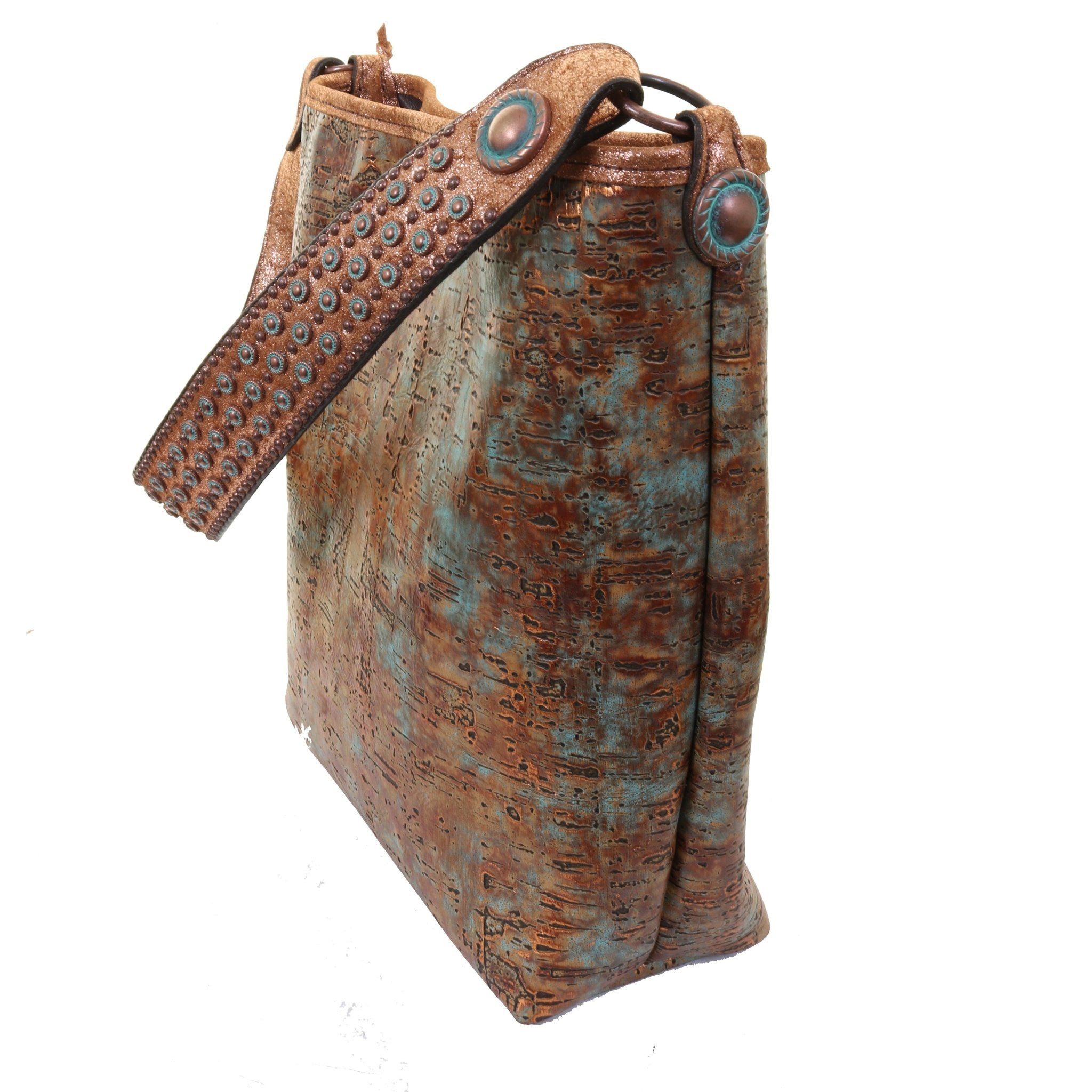 MST72 - Copper Turquoise Patina Messenger Tote - Double J Saddlery