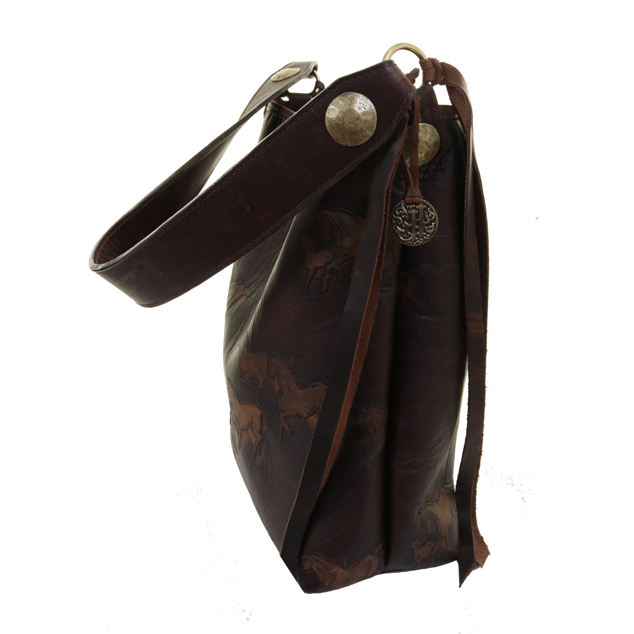 MST74 - Chocolate Wild Horses Messenger Tote - Double J Saddlery