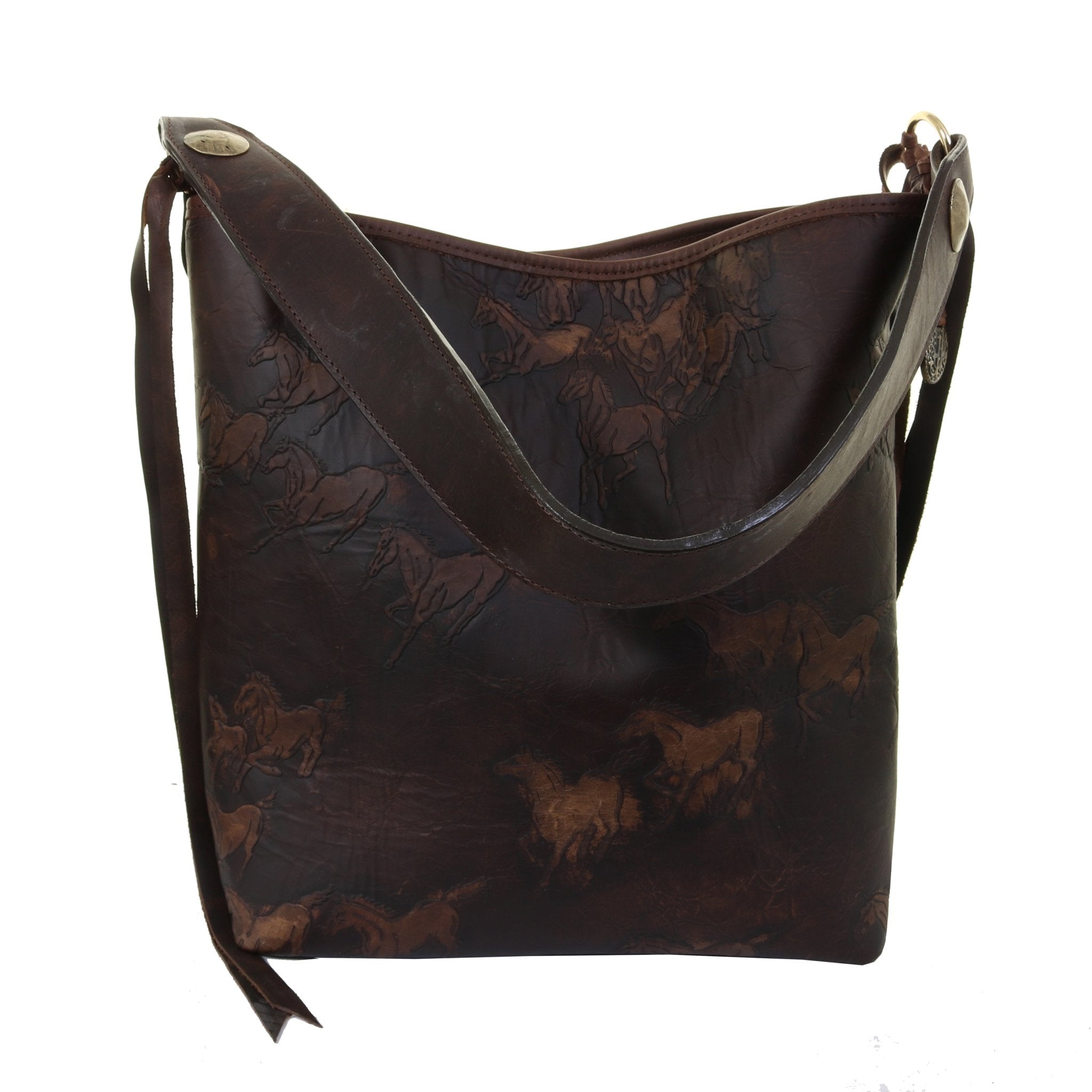 MST74 - Chocolate Wild Horses Messenger Tote - Double J Saddlery