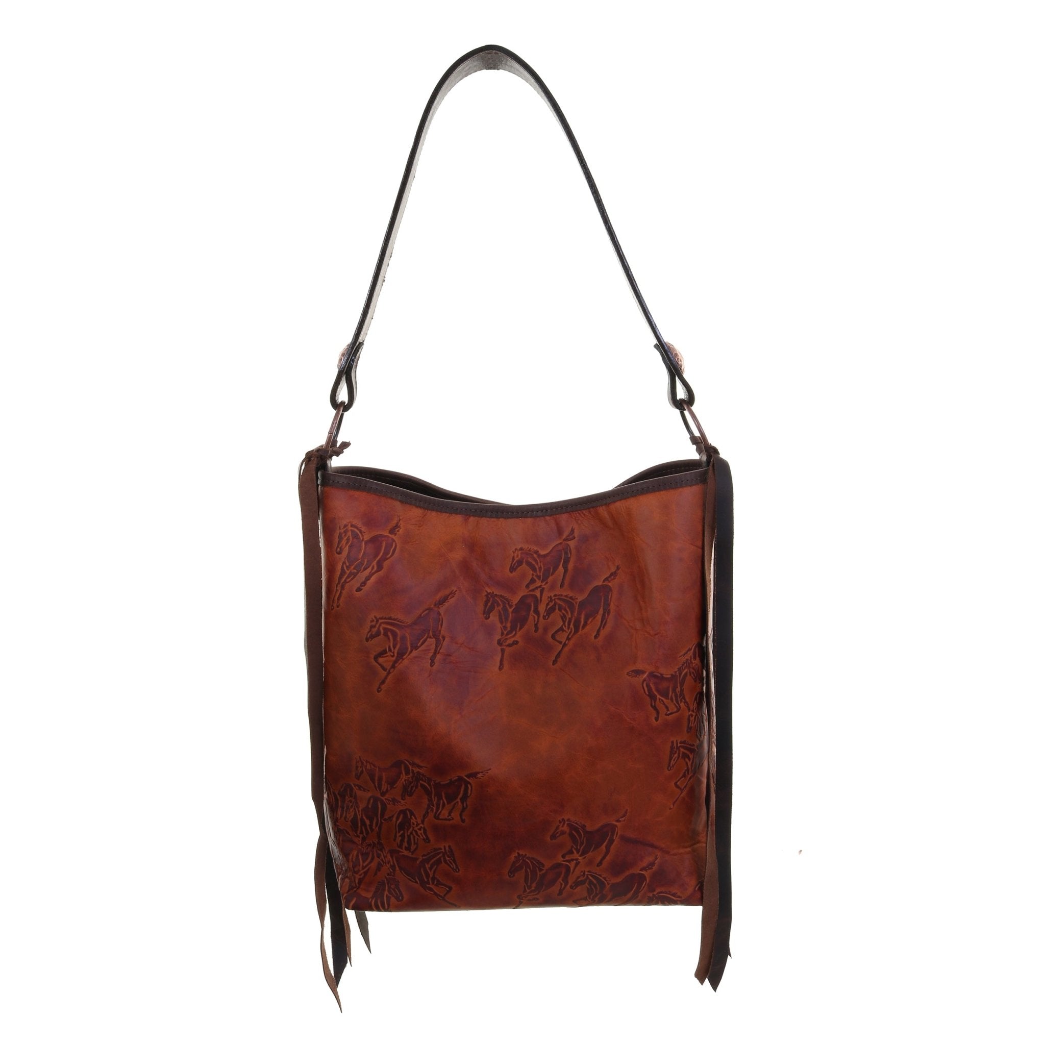 MST75 - Saddle Tan Wild Horses Messenger Tote - Double J Saddlery
