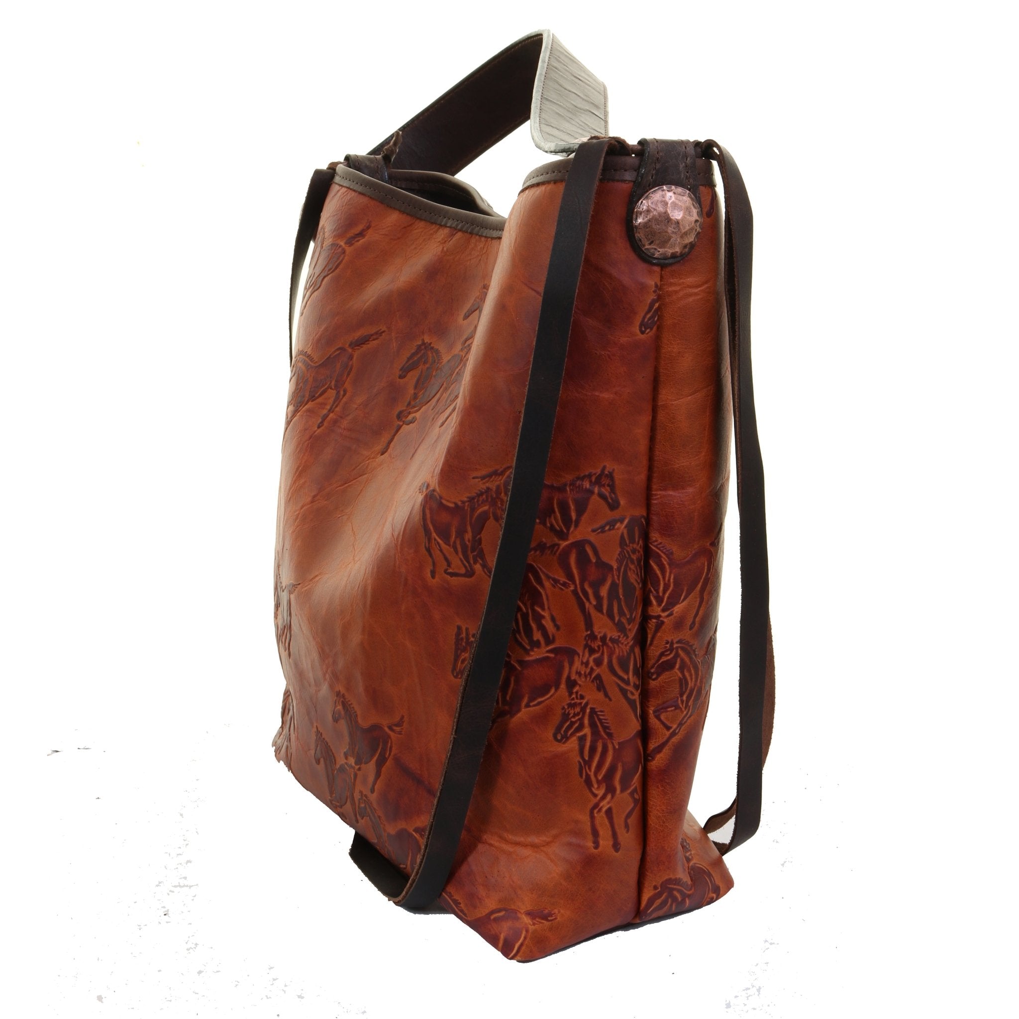 MST75 - Saddle Tan Wild Horses Messenger Tote - Double J Saddlery