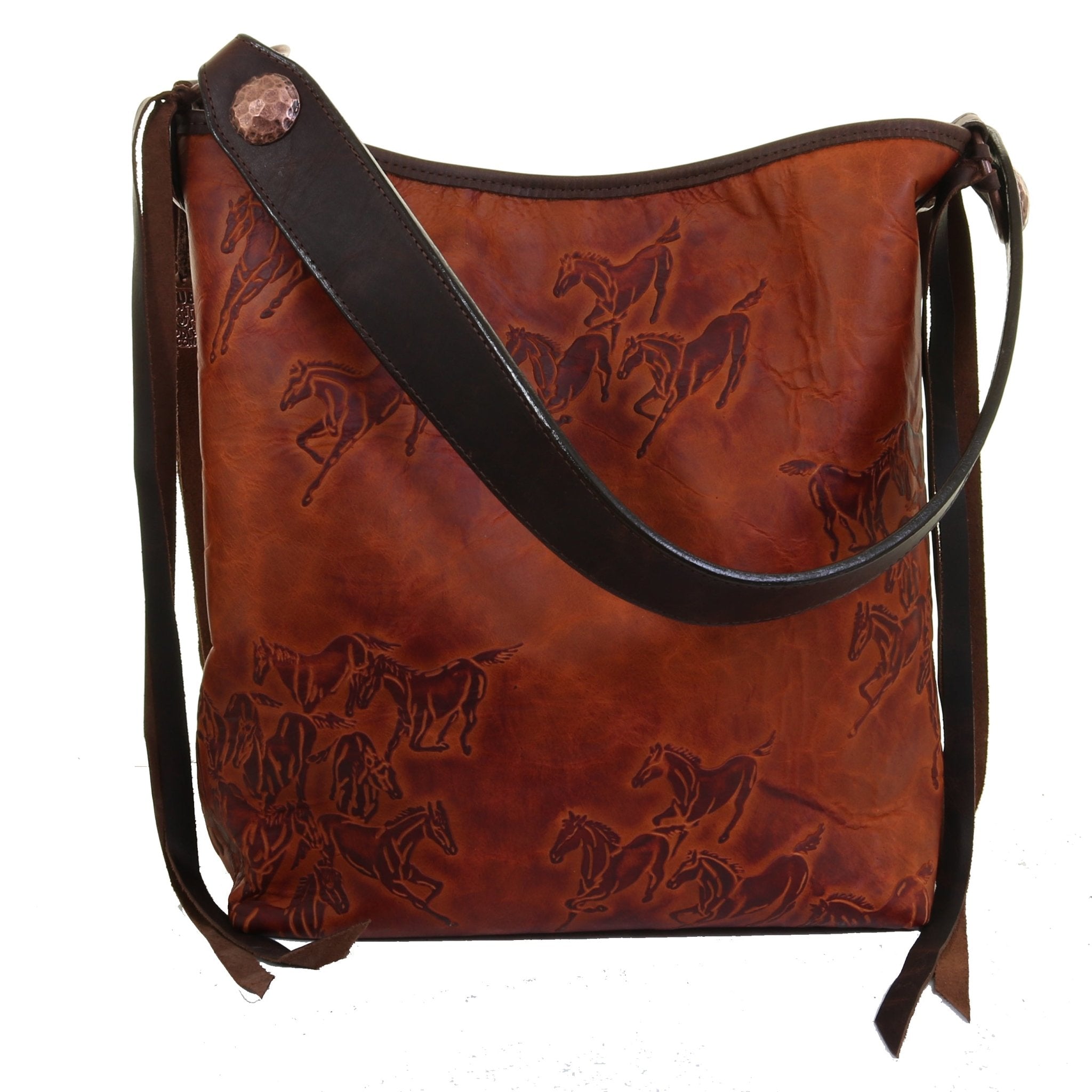 MST75 - Saddle Tan Wild Horses Messenger Tote - Double J Saddlery