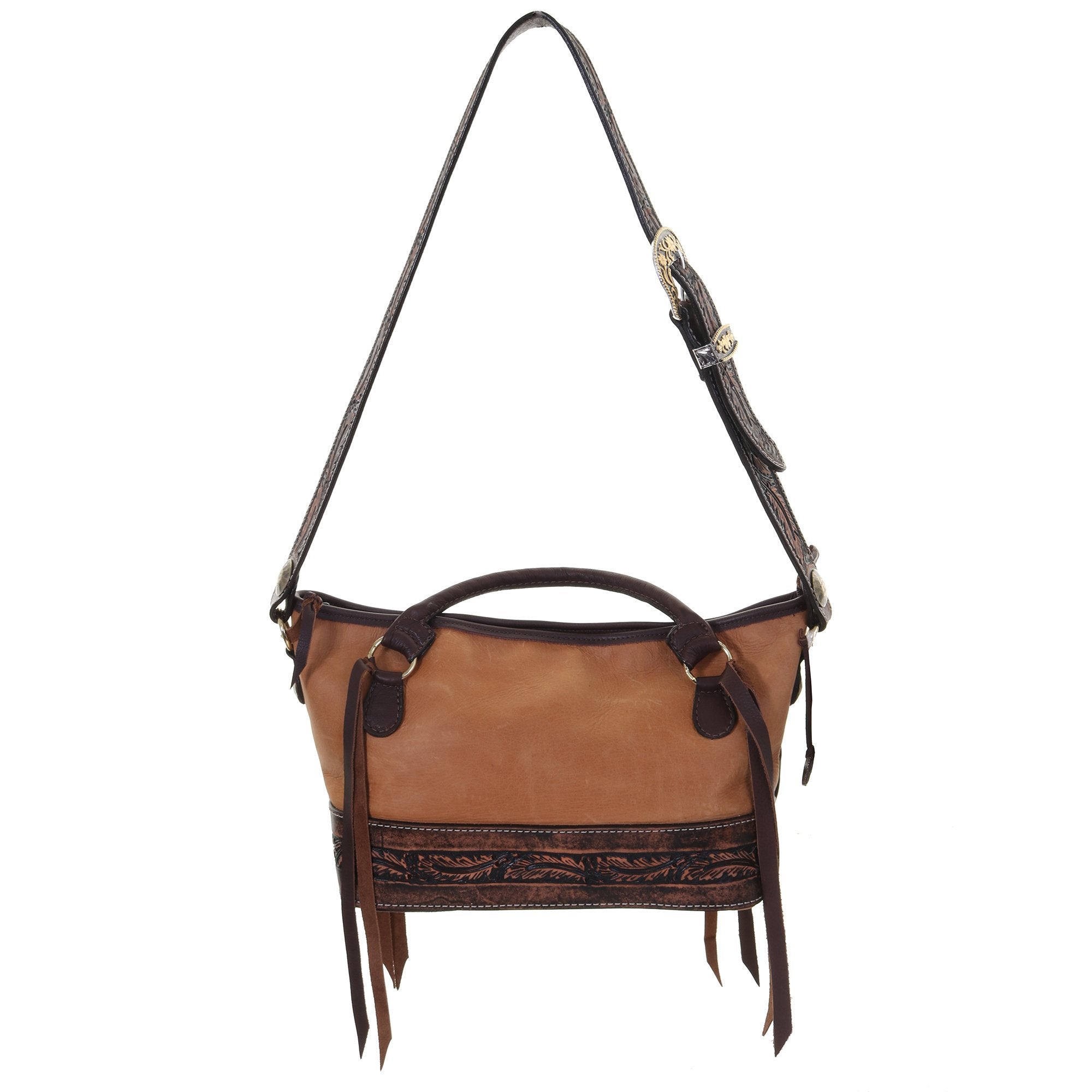MT52 - Buckskin Feather Tooled Medium Tote - Double J Saddlery