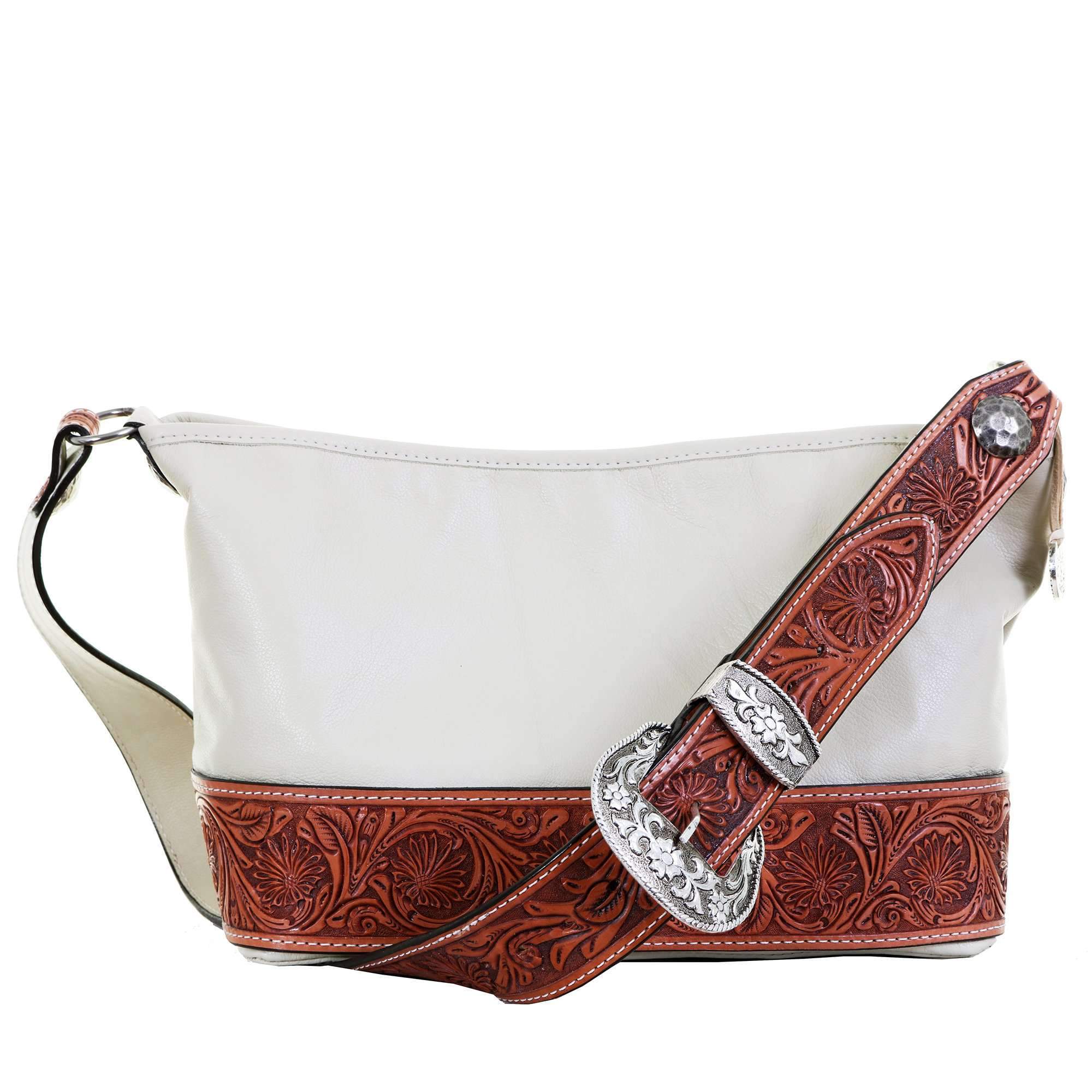 MT54 - Natural Leather Daisy Tooled Medium Tote - Double J Saddlery