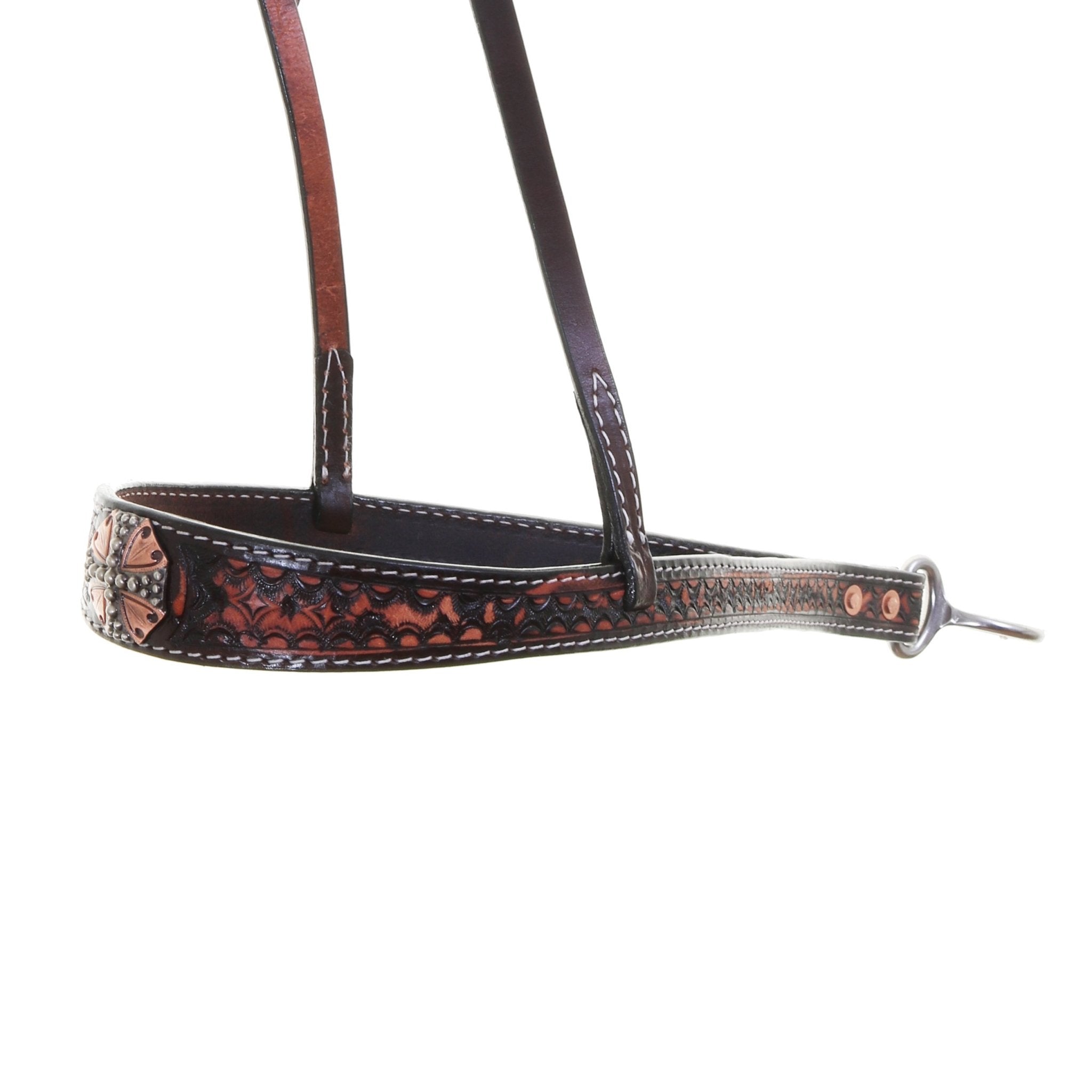 NB47 - Brown Vintage Tooled Nose Band - Double J Saddlery