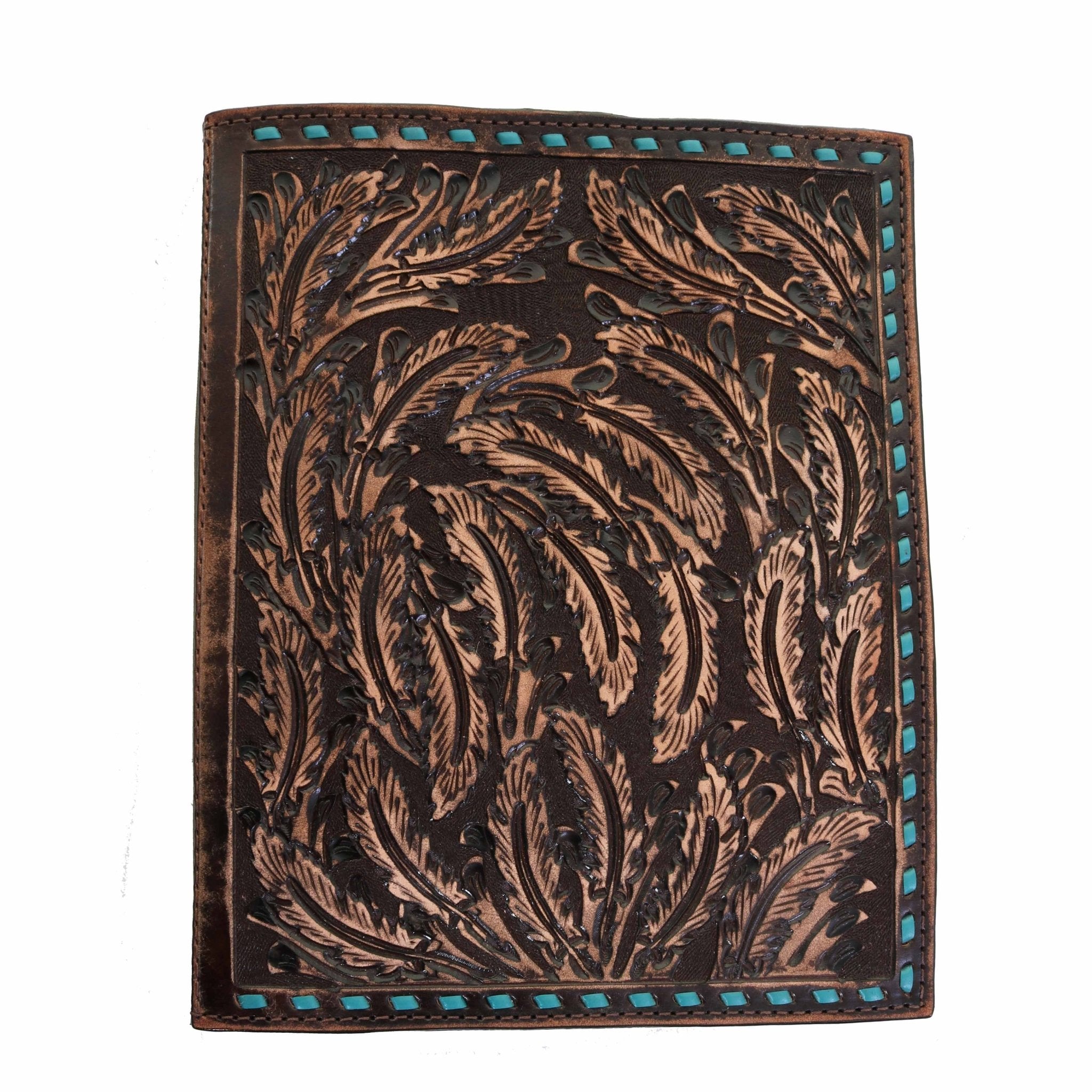 PORT34 - Brown Vintage Feather Tooled Portfolio - Double J Saddlery