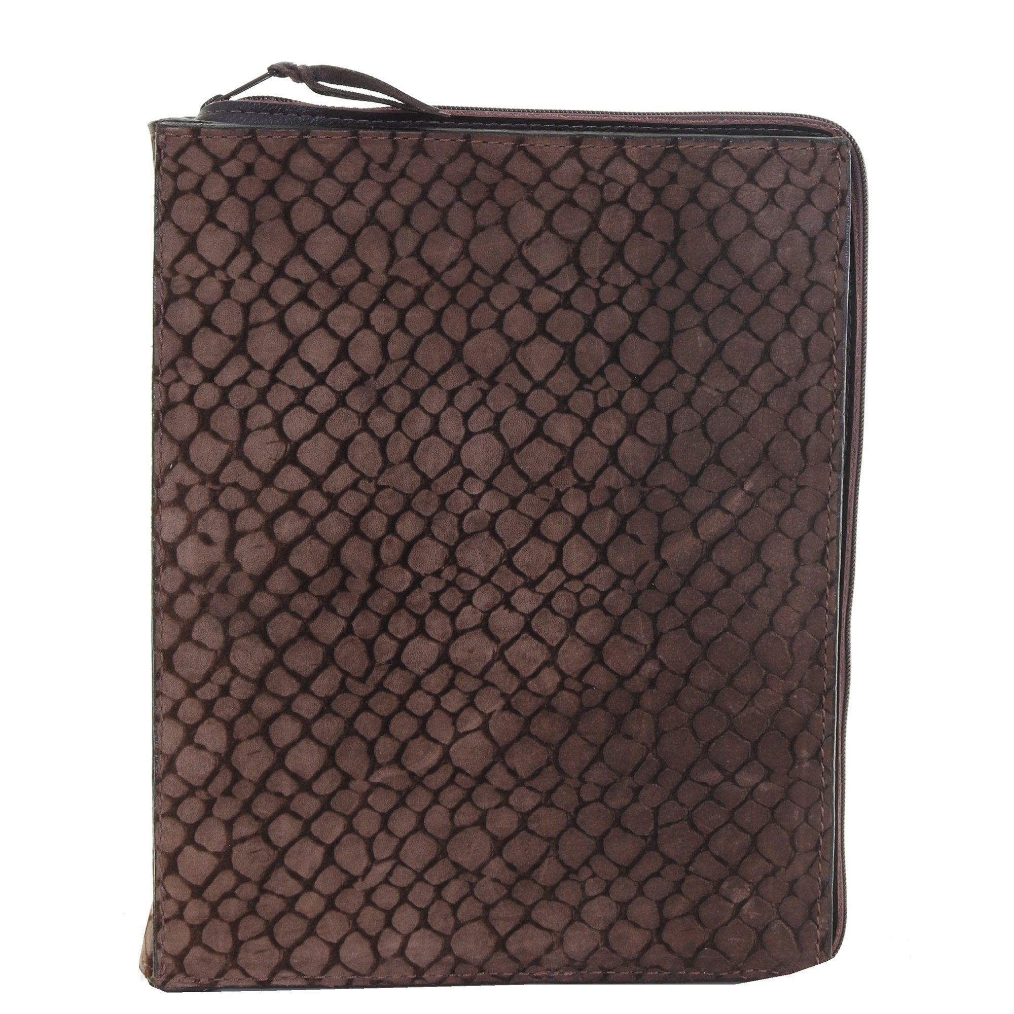 PORT39A - Brown Gator Print Suede Leather Portfolio w/Zipper - Double J Saddlery