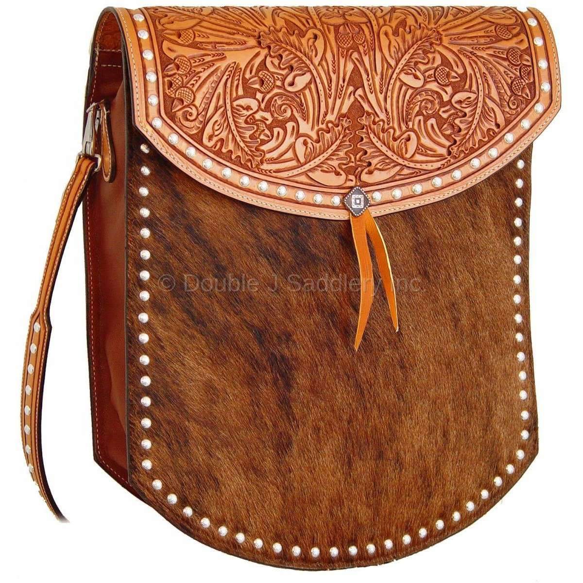RB09 - Brindle Cowhide & Hand-Tooled Rope Bag - Double J Saddlery