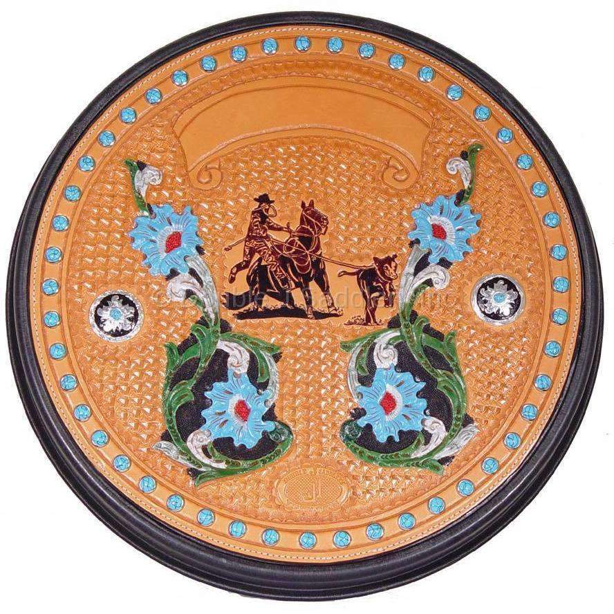 RC37 - Hand Tooled Natural Leather Rope Can - Double J Saddlery