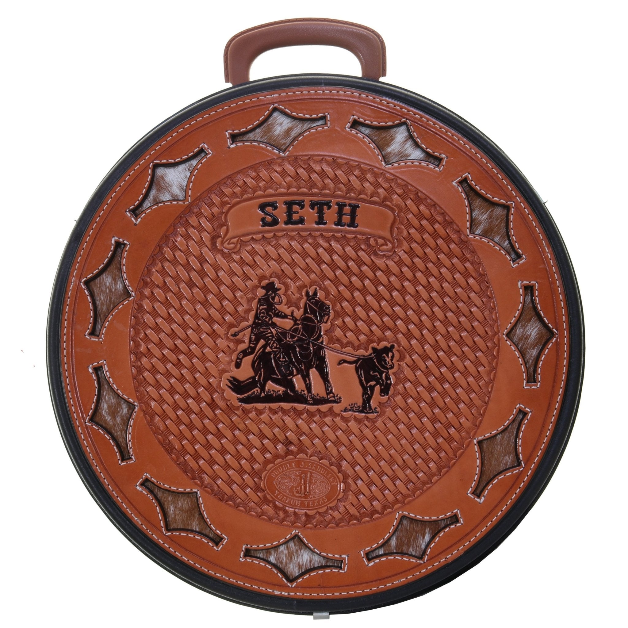 RC38 - Hand Tooled Cowhide Inlayed Rope Can - Double J Saddlery