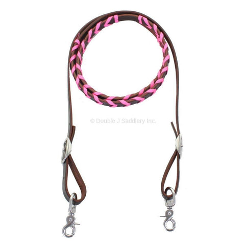 REIN19D - Neon Pink Laced Roping Rein - Double J Saddlery