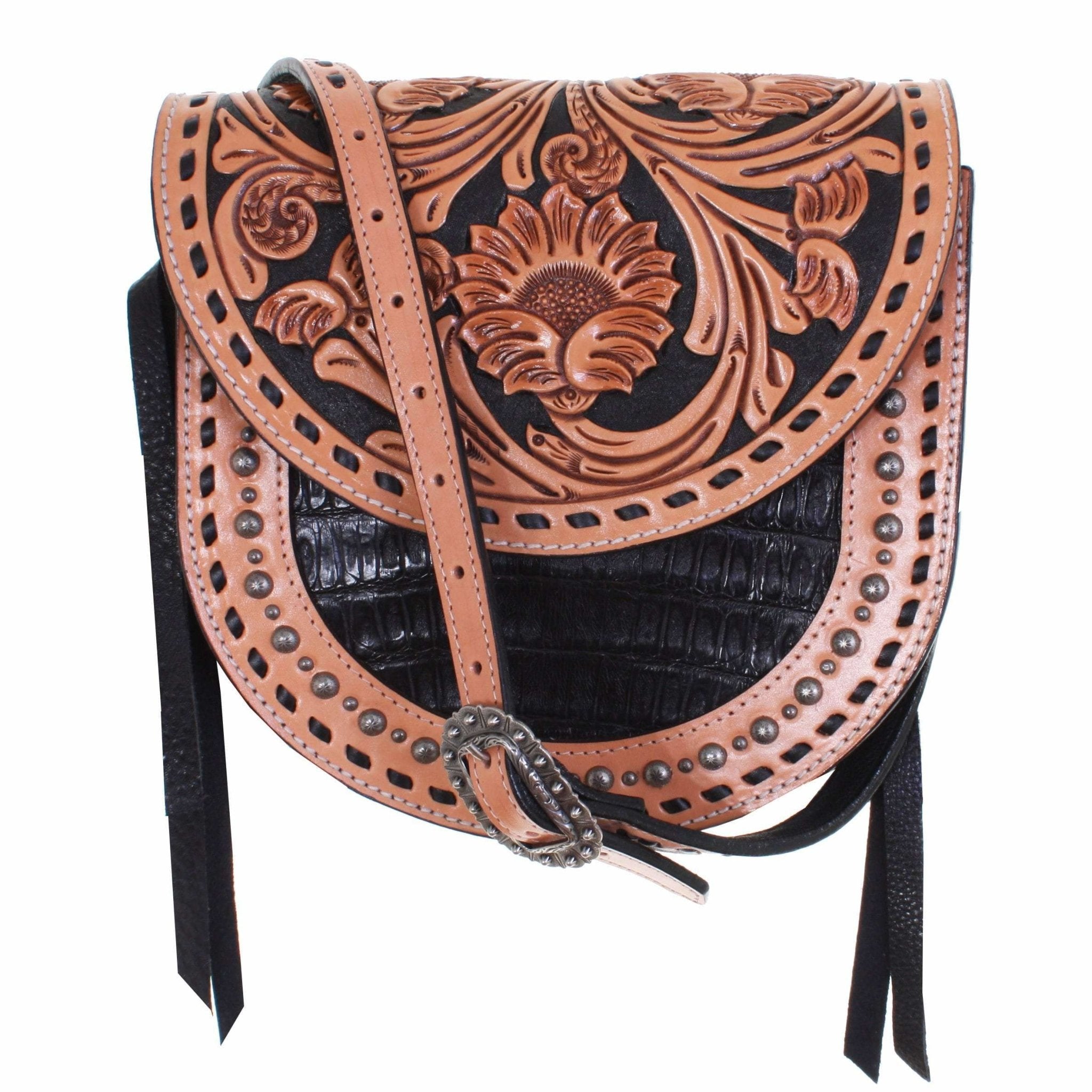SB18 - Sunflower Tooled Saddle Bag - Double J Saddlery