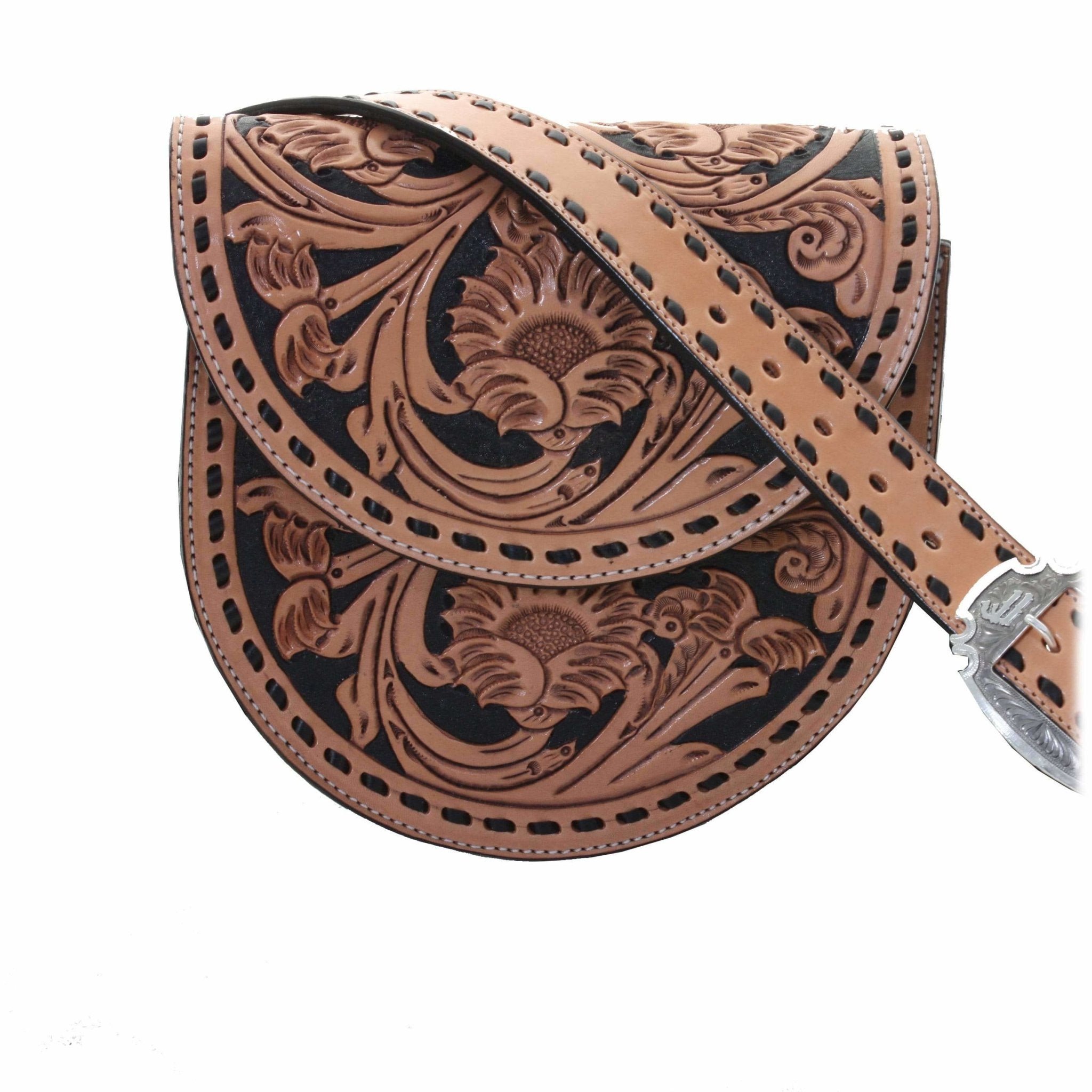 SB23 - Sunflower Tooled Saddle Bag - Double J Saddlery