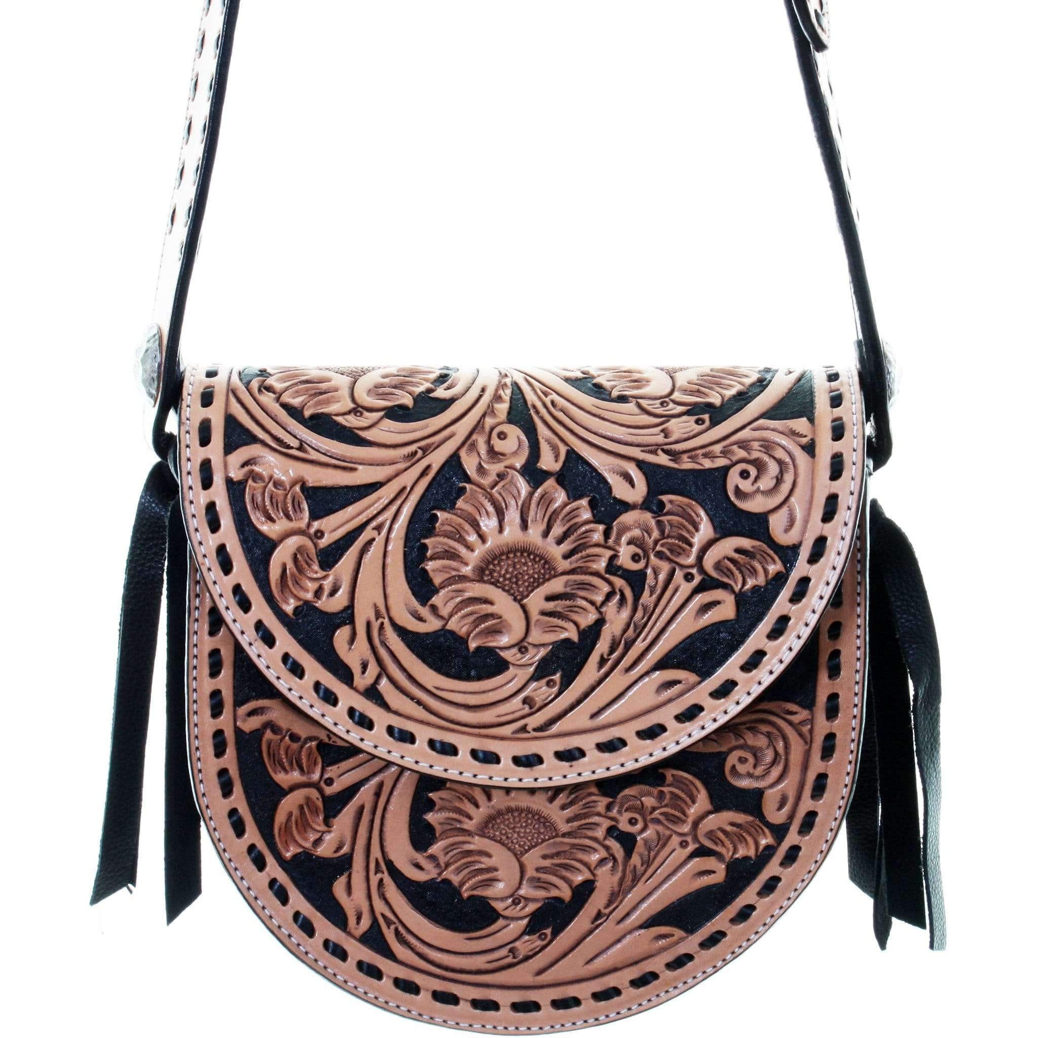 SB23 - Sunflower Tooled Saddle Bag - Double J Saddlery