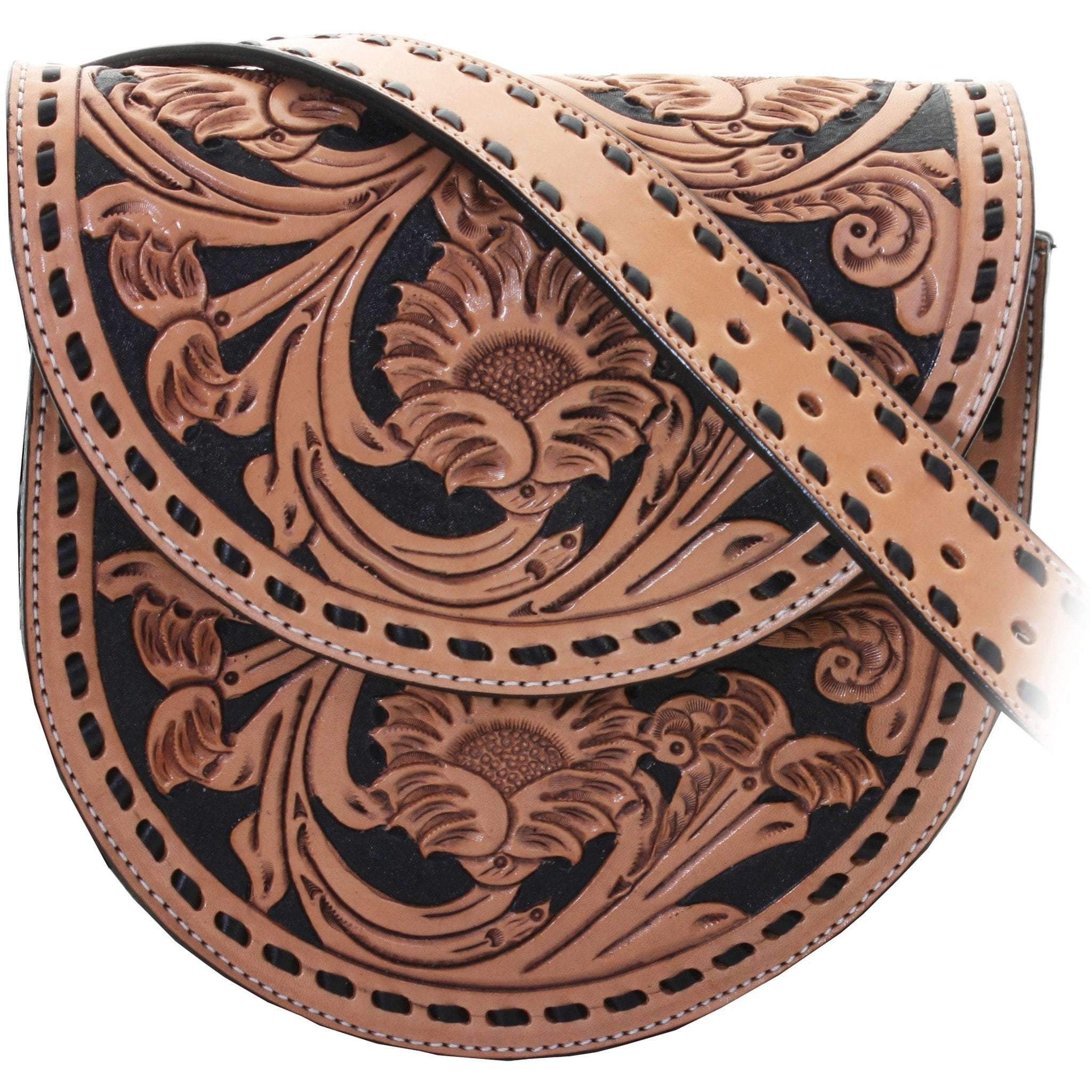 SB23 - Sunflower Tooled Saddle Bag - Double J Saddlery