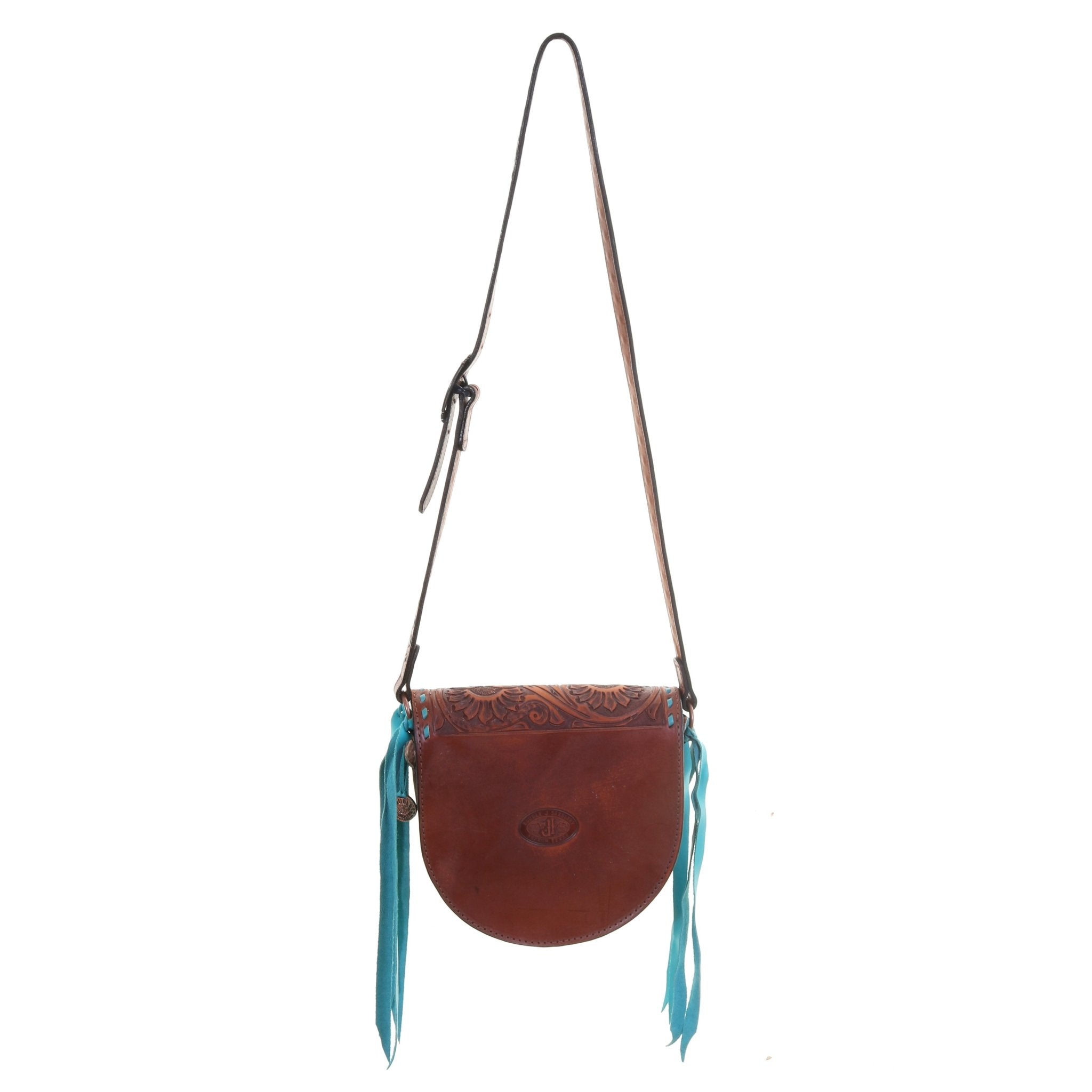 SB27 - Sunflower Tooled Walnut Vintage Saddle Bag - Double J Saddlery